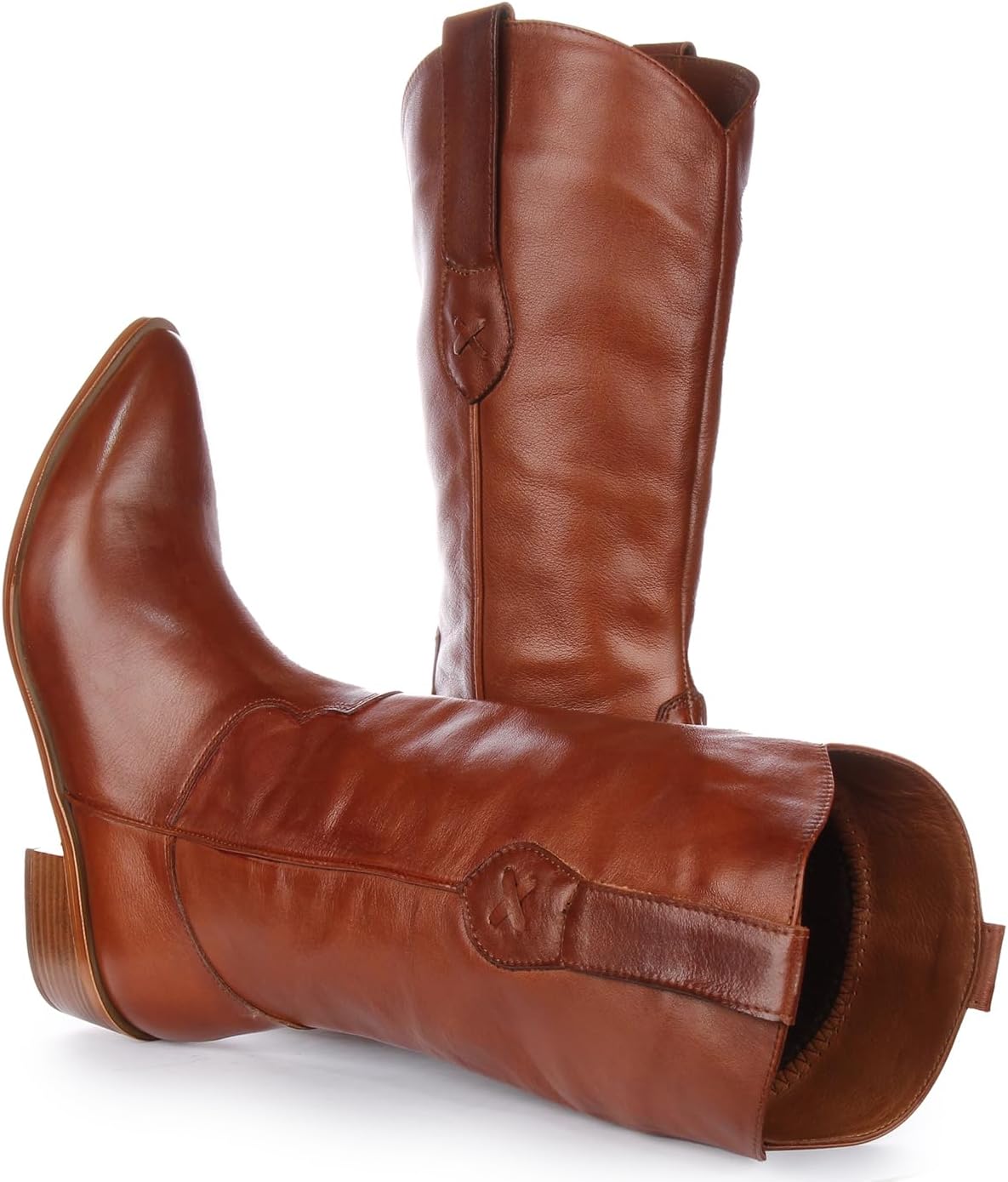 JUSTINREESS ENGLAND Anna Women's Cowboy Pullon Midcalf Low Heel Mid Calf Boots