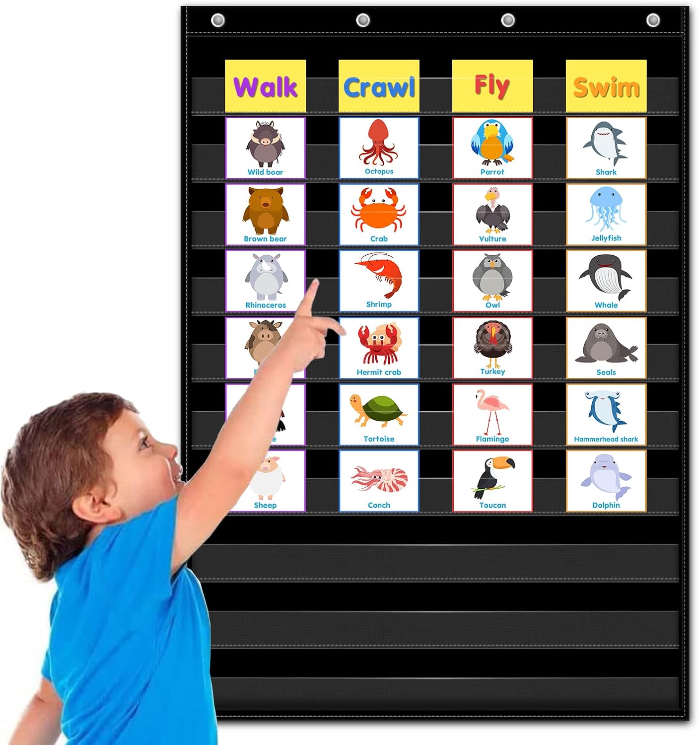 Godery PreK-12 Standard Pocket Chart for Classroom Centers, Wall Words Classroom Pocket Chart, Homeschool Teaching Supplies Black Pocket Chart (Black)