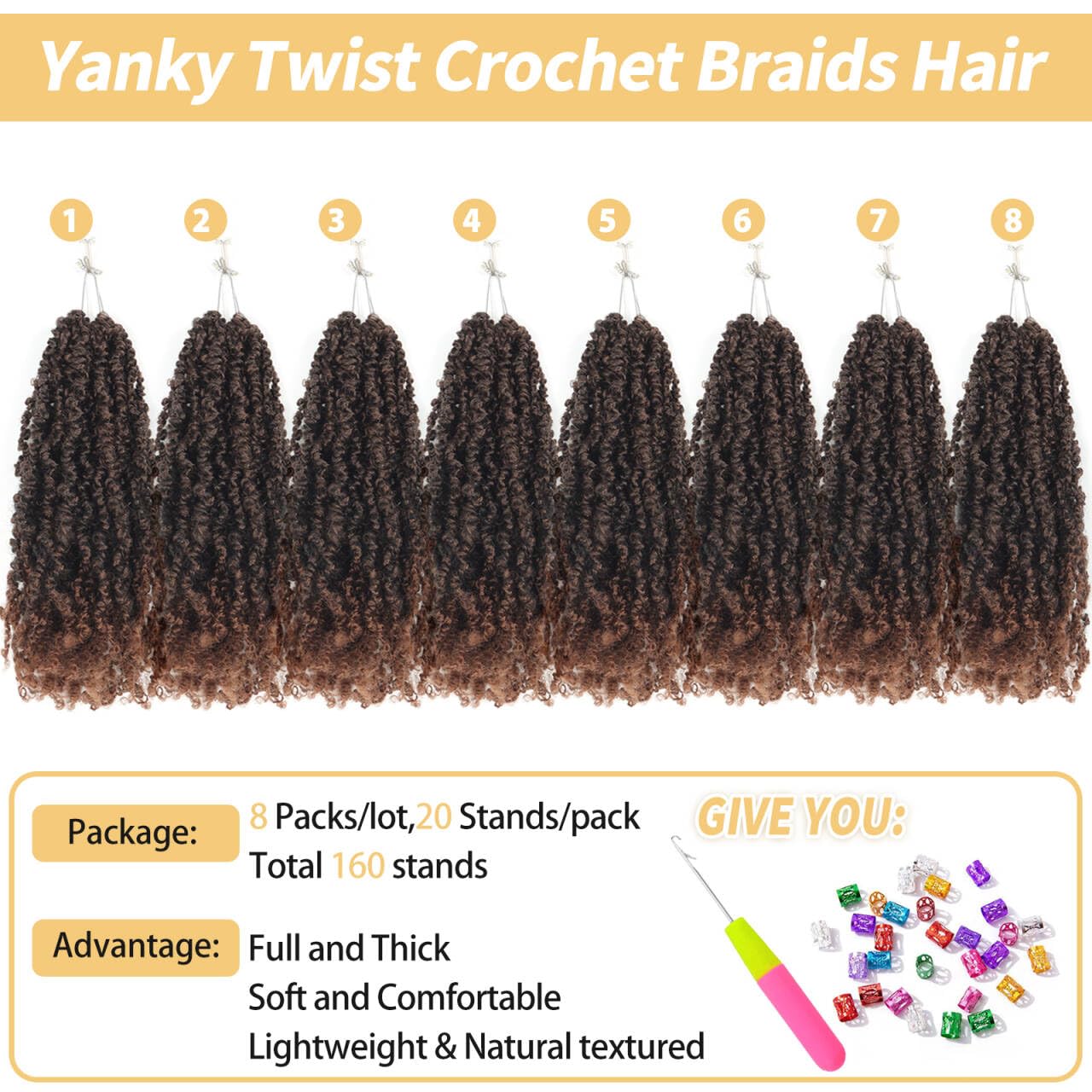 Ainimiu Yanky Twist Crochet Hair, 10Inch 8 Packs (20 Strands/Pcs) Pre-twisted Fluffy Spring Mini Twist Short Passion Twist - Image 3