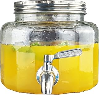 Dispensador bebidas de Vidrio de 2,8L para frigorífico con grifo, boquilla de acero inoxidable 304 y tapa, recipiente para agua, jugo, leche, hielo café, sol té, pequeña bebida fría,redondo
