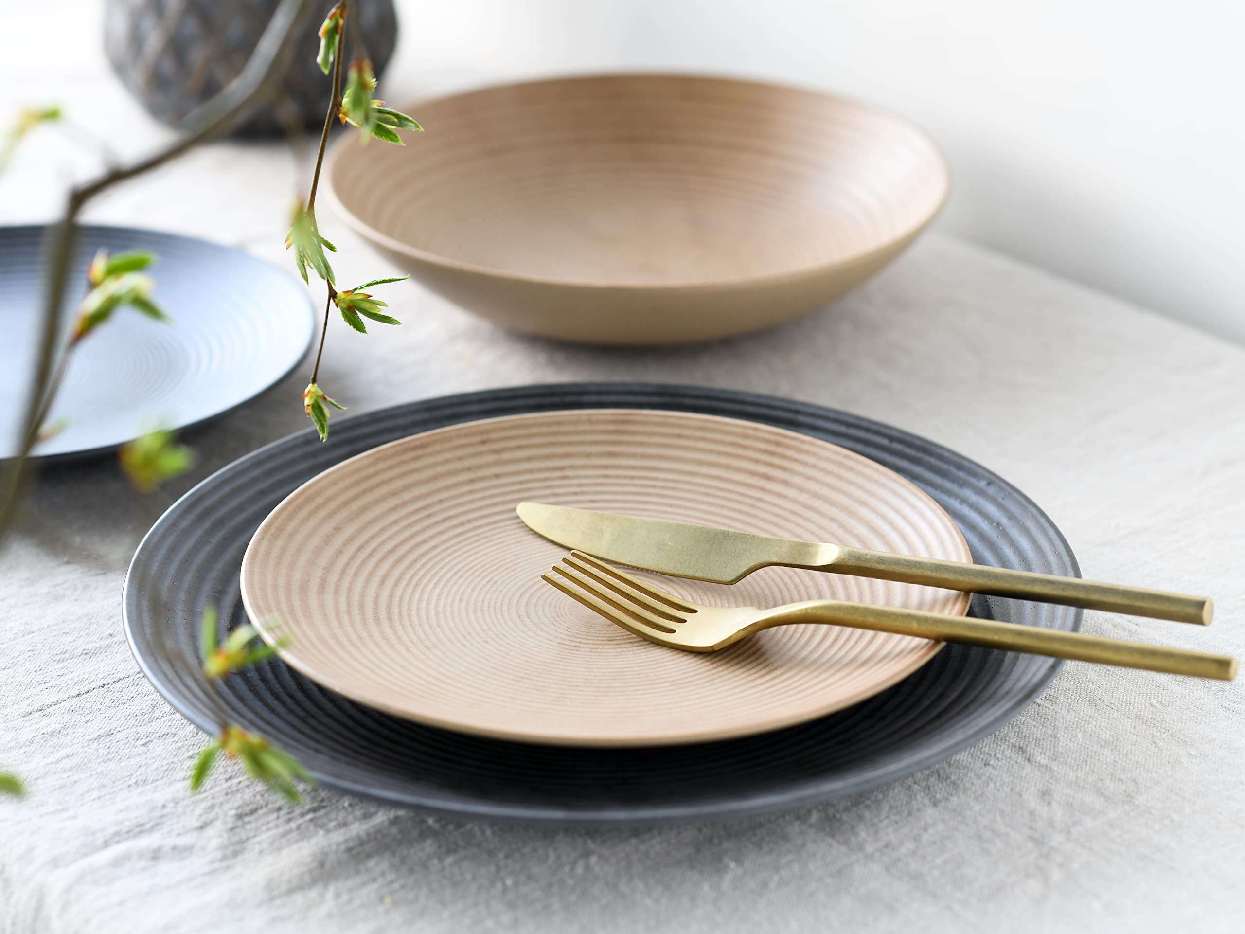 CreaTable, 13139, Serie Catania Mix, Geschirrset, Teller Set 12 teilig, Anthrazit & Sand