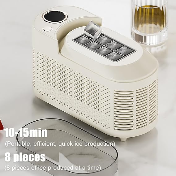 Mini Countertop Ice Maker Machine,Portable Compact Ice Cube Maker,Low Noise,for Home,Kitchen,Bar(White +Car power cable)