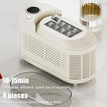 Mini Countertop Ice Maker Machine,Portable Compact Ice Cube Maker,Low Noise,for Home,Kitchen,Bar(White +Car power cable)