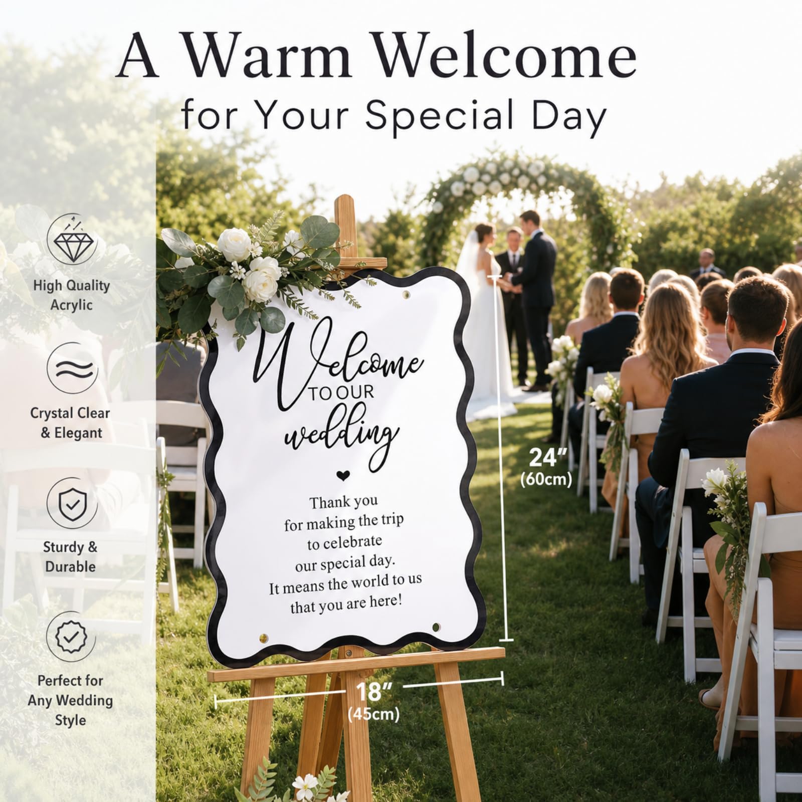 Yousoontic Acrylschild für Hochzeit, 61 x 45,7 cm, großer Präsentationsständer, Dekoration, Acryl, Brautparty, Ständer, Dekoration für Garten, Zeremonie, Rasen, Outdoor, Indoor
