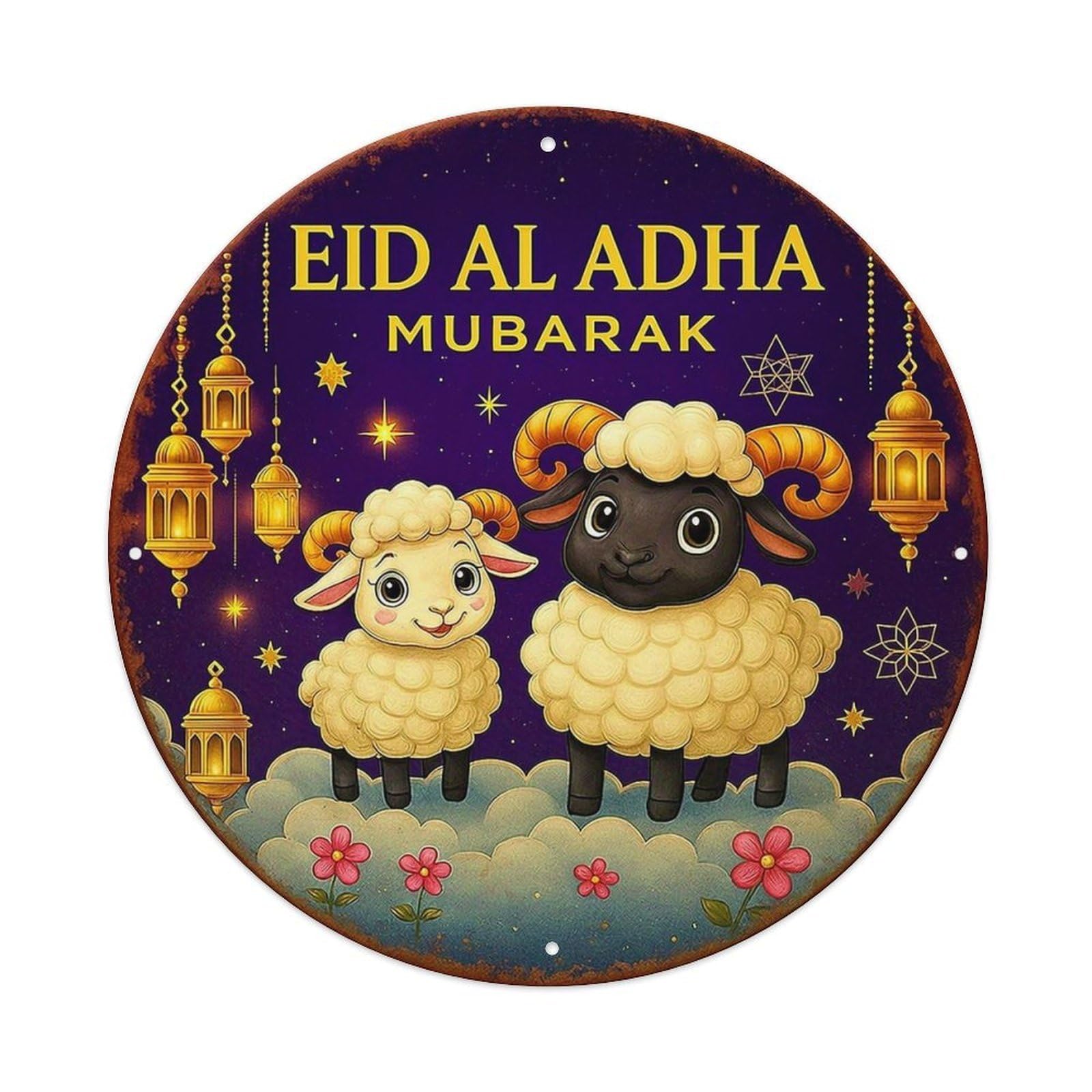 Jdyansheng Vintage Eid Al Adha Sheep Lanterns Stars Tin Sign Metal Poster Metal Signs For Home Man Cave Bar Cafe Kitchen Laundry Room Wall Decorations 8X8 Inches