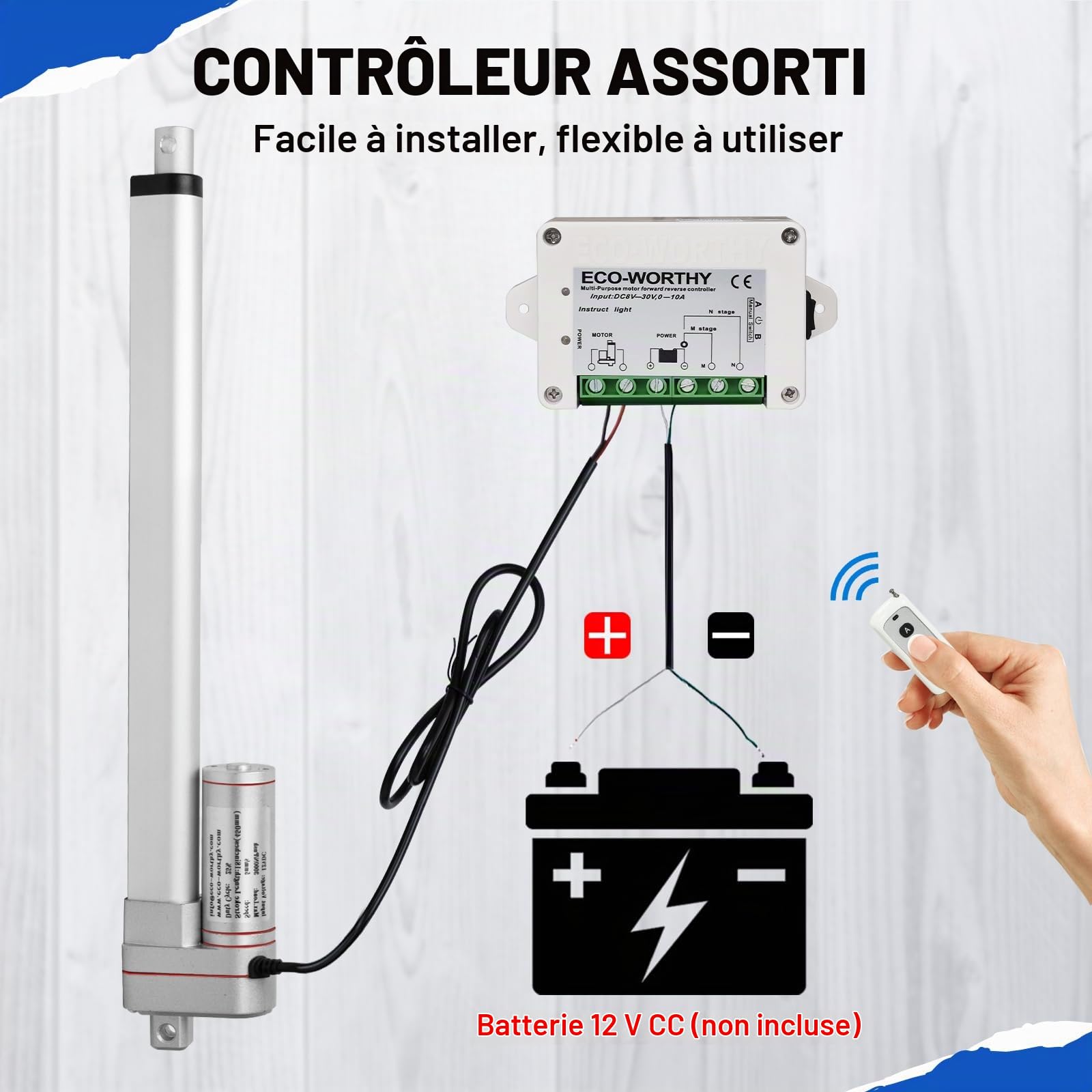 ECO-WORTHY Actionneur linéaire robuste 3000 N/3000 kg avec supports de montage multifonction (12 V, 15,2 cm)