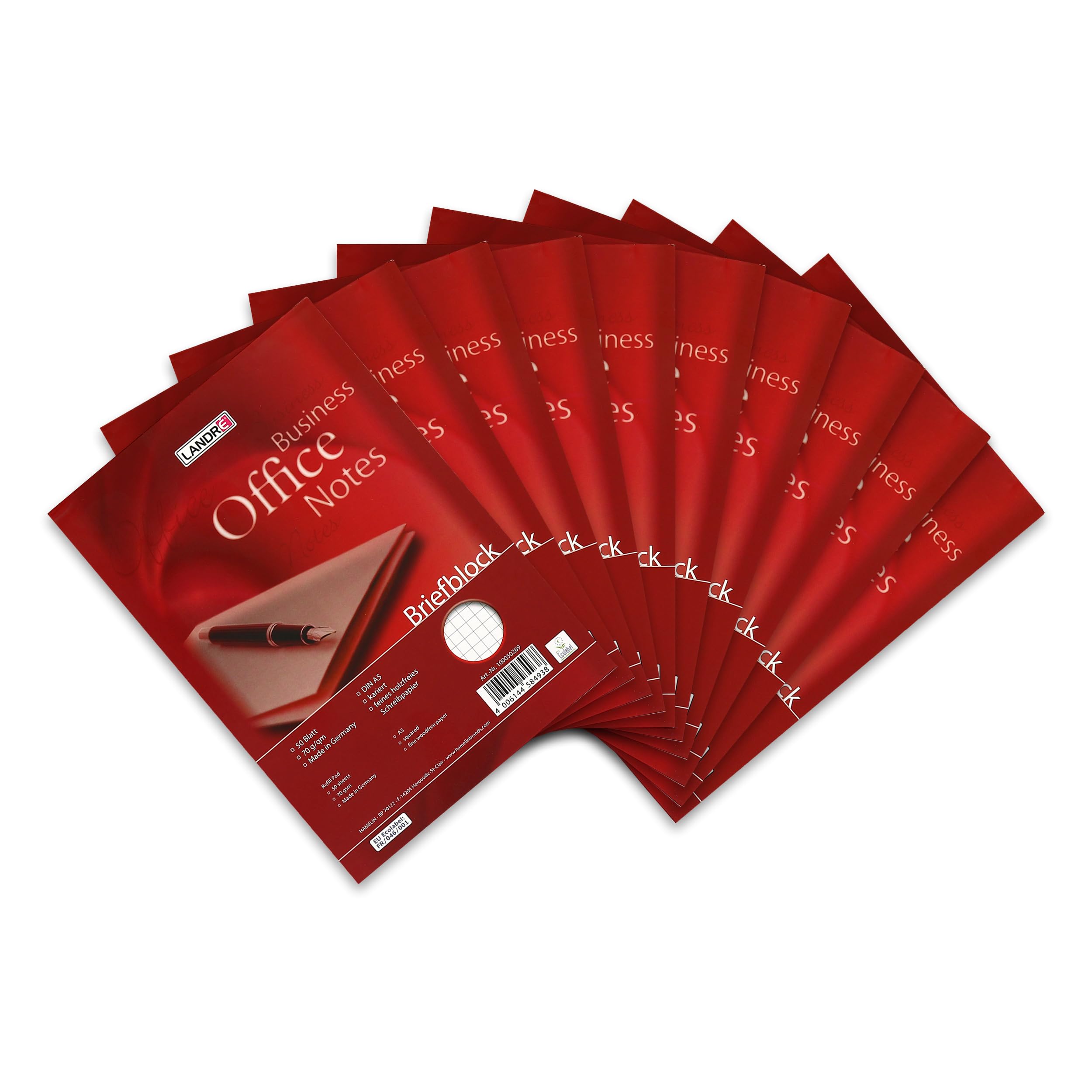 Landre 100050267 Office Schreibblock, A5, 50 Blatt, kariert, 70 g/m², 10er Pack Briefblock