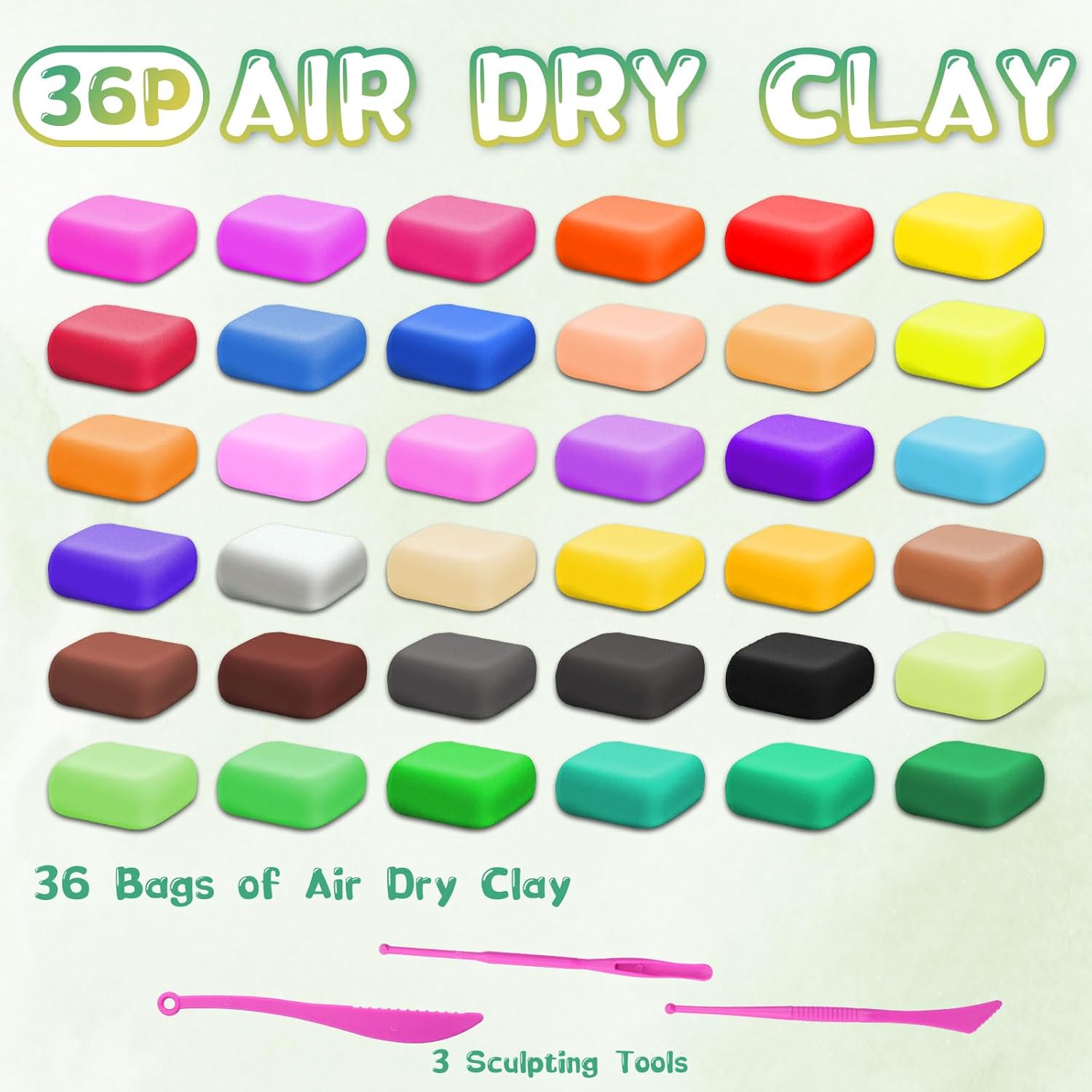 Air Dry Clay - 36 Colors Modeling Clay for Kids, Boys and Girls, Air Dry Clay Bulk Kit for Adults with 3 Sculpting Tools and Instructions, Safe, Non-Toxic, DIY Model Magic Clay Gifts Kids Toys