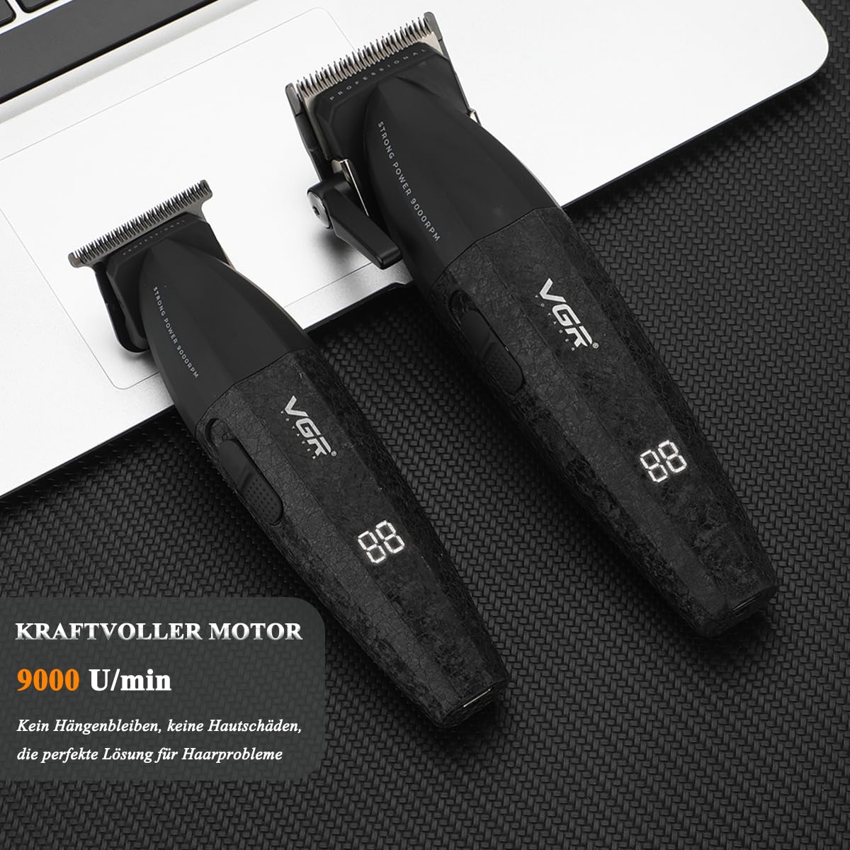 VGR 640 Professionelle Haarschneider für Männer, Kabellose Barber Clipper und Trimmer Set, Zero Gap T-Klinge Haarschneidekit, DLC-beschichtete Keramikklinge, Premium Barber Kit mit LED-Anzeige | 9000 U/min; Dual-Speed; 2500mAh/2000mAh Akku; 250min/240min