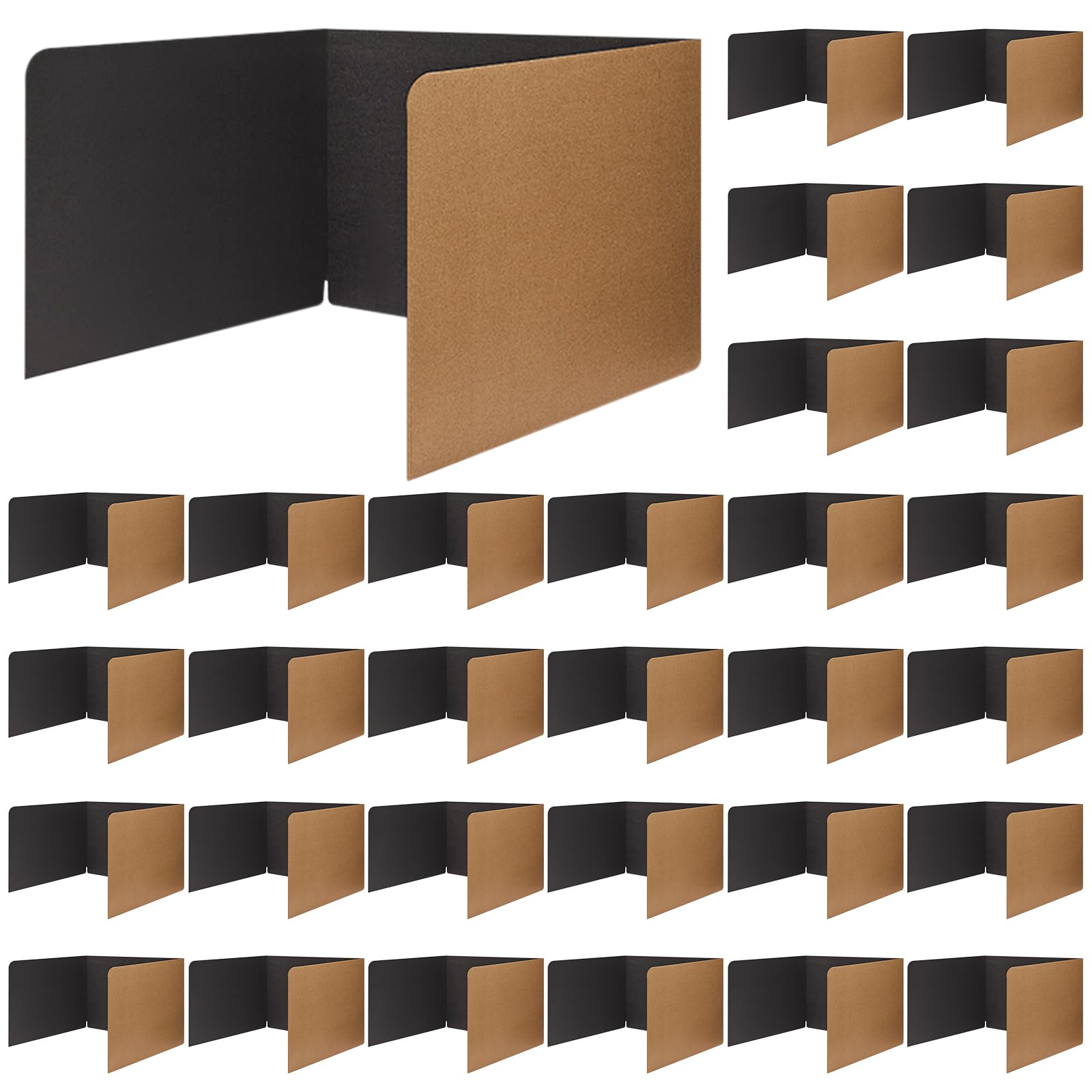 Classroom Desk Dividers for Students Test Privacy Folders for Better Focus Overall Size 13" x 20" x 17" Study Cardboard for School Testing (Brown, Black, 30 Pcs)