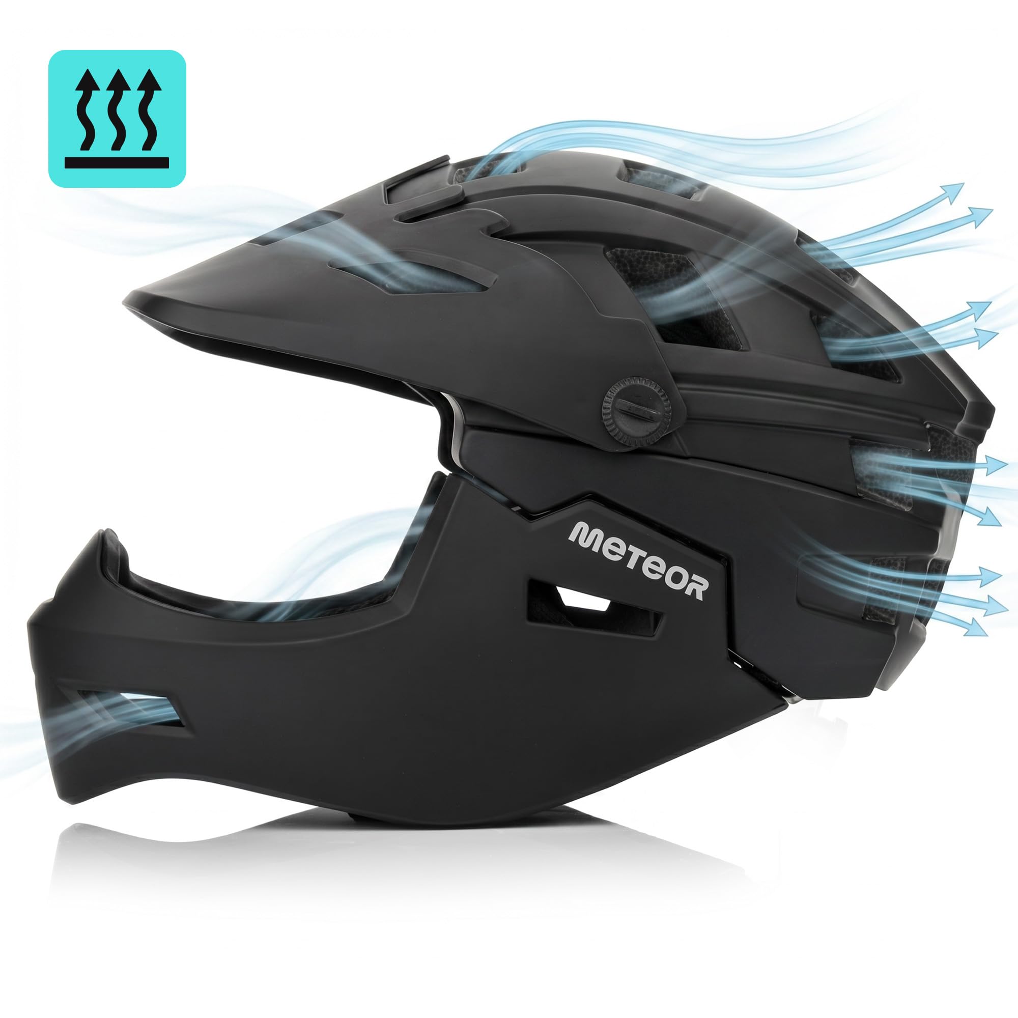 meteor Fullface Fahrradhelm MTB Kinder Erwachsene Integralhelm schwarz
