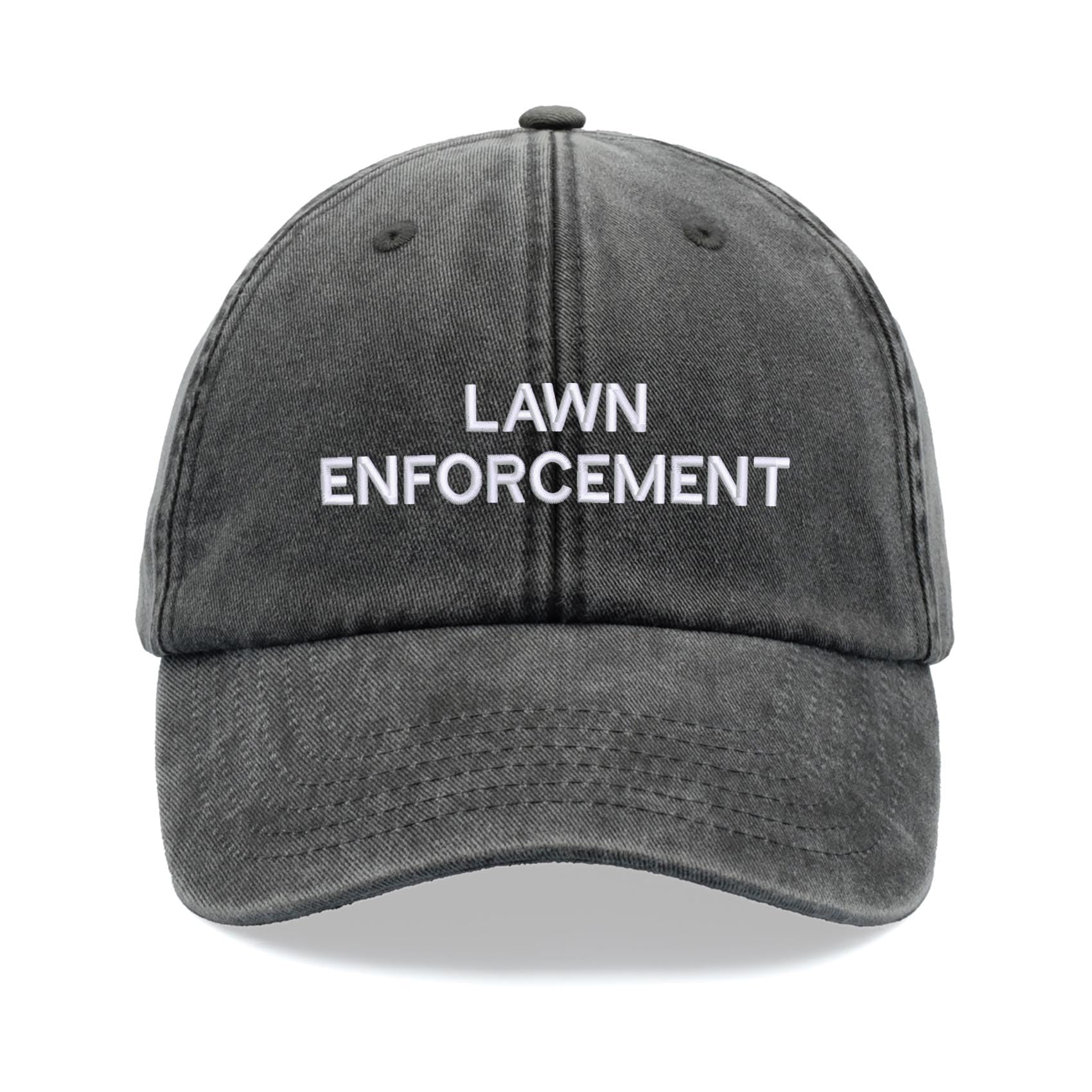 Lawn Enforcement Baseball Cap Vintage Washed Unisex Dad Hat Adjustable Black