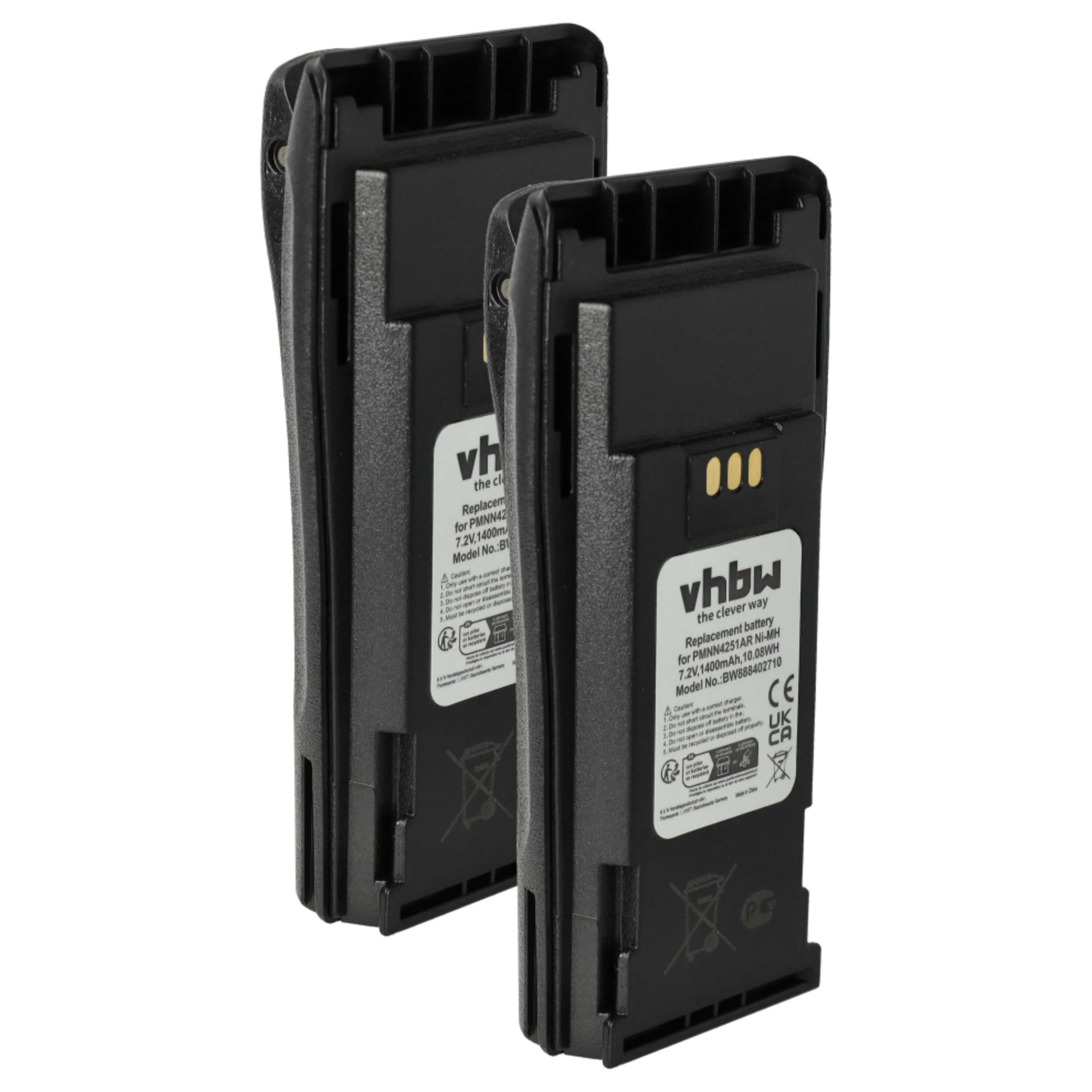 vhbw 2X batería Compatible con Motorola DP1400, GP3188, EP450, CP380, CP360 Radio (1400 mAh, 7,2 V, NiMH) + Pinza
