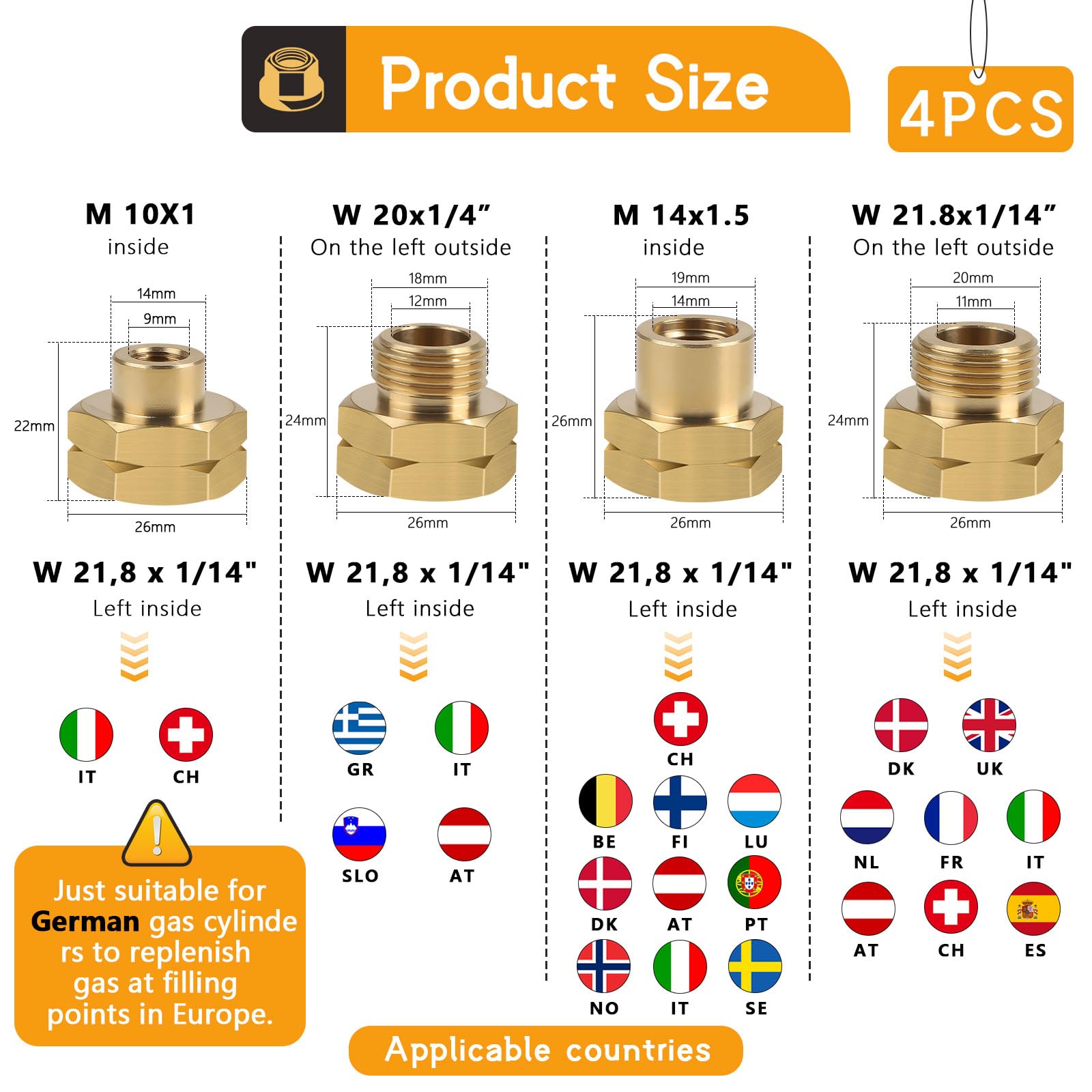 CPROSP 4 Pièces Adaptateur Gaz Europe, Raccord Gaz Europe, Adaptateur Gaz en Laiton, Convient aux Réchauds à Gaz, aux Réchauds de Camping, pour Les Vacances ou Le Camping à L'éTranger