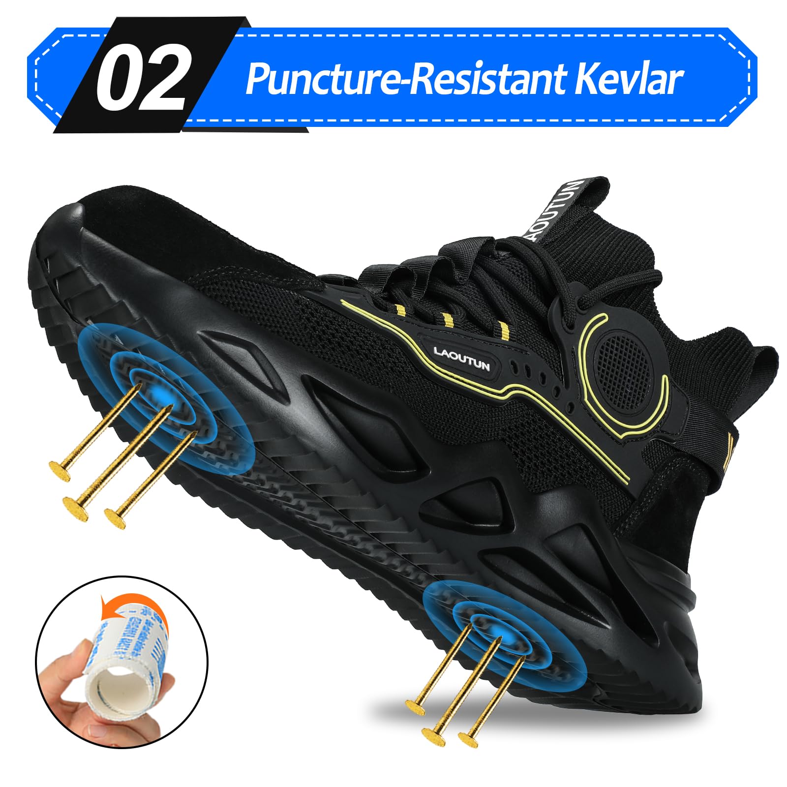 LAoutun Chaussures de sécurité pour Homme, Chaussures de Travail avec Embout en Acier, Chaussures de Travail légères pour Hommes, vêtements de Travail