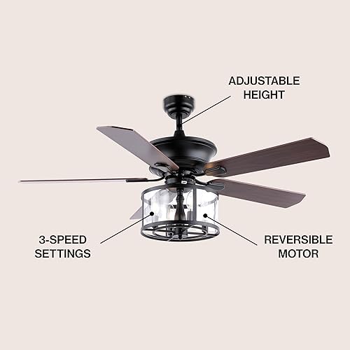 Miniatura 4 de JONATHAN Y JYL9620A Braxton Farmhouse - Ventilador de techo LED con pantalla de tambor de hierro industrial con control remoto, para dormitorio,