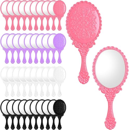 Miniatura 1 de Aemygo Espejo de mano vintage, 40 piezas, espejo de mano retro portátil con asa, espejo de mano ovalado con flor en relieve, bonitos espejos de mano