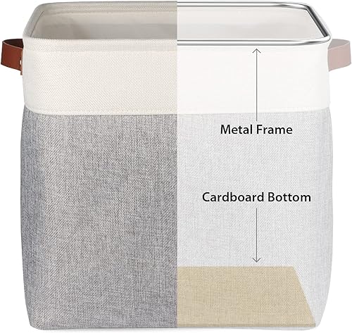 Miniatura 10 de Univivi Juego de 4 cestas de almacenamiento plegables de tela con asas de poliuretano para el hogar, armario, cuarto del bebé, contenedores