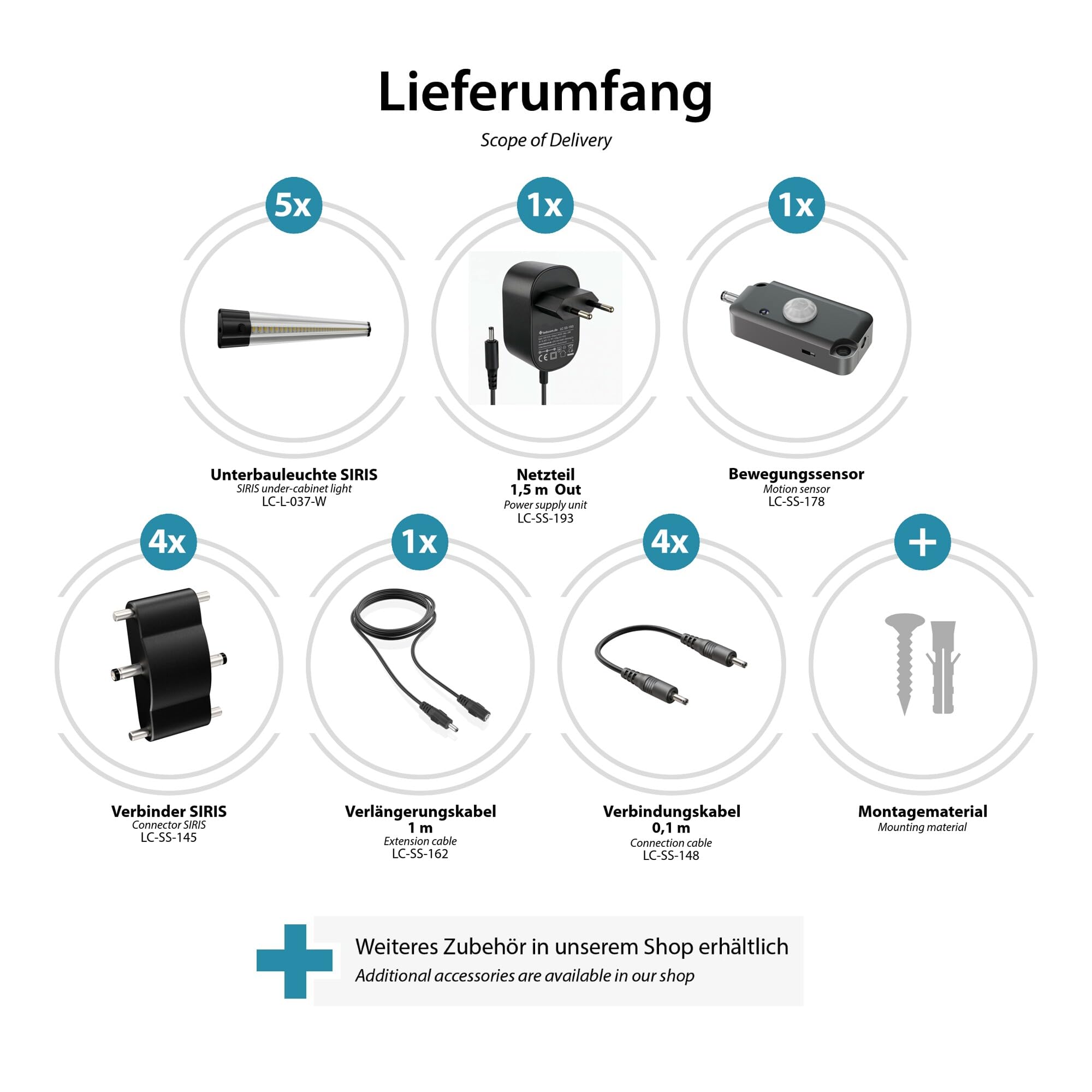parlat LED Unterbau-Leuchte Siris, Bewegungsmelder, flach, 30cm, je 370lm, weiß, 5er Set