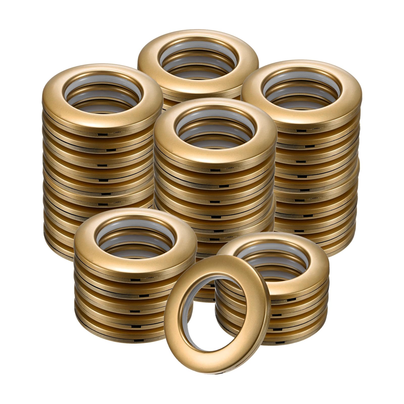 M METERXITY 50-Pack Curtain Grommets, 1-9/16"(40mm) Inner Diameter Plastic Curtain Rings Clip Eyelet Rings Nanoscale Low Noise Roman Ring for Windows/Fabric, Home Drapes Grommets [Matte Gold]