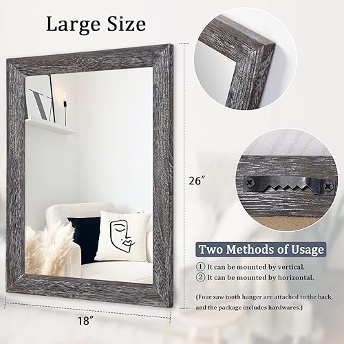Vista 139 de AAZZKANG Espejos para pared, espejo colgante con marco de madera rústica, 20 x 16 pulgadas, decorativo para casa de campo, dormitorio, baño, sala