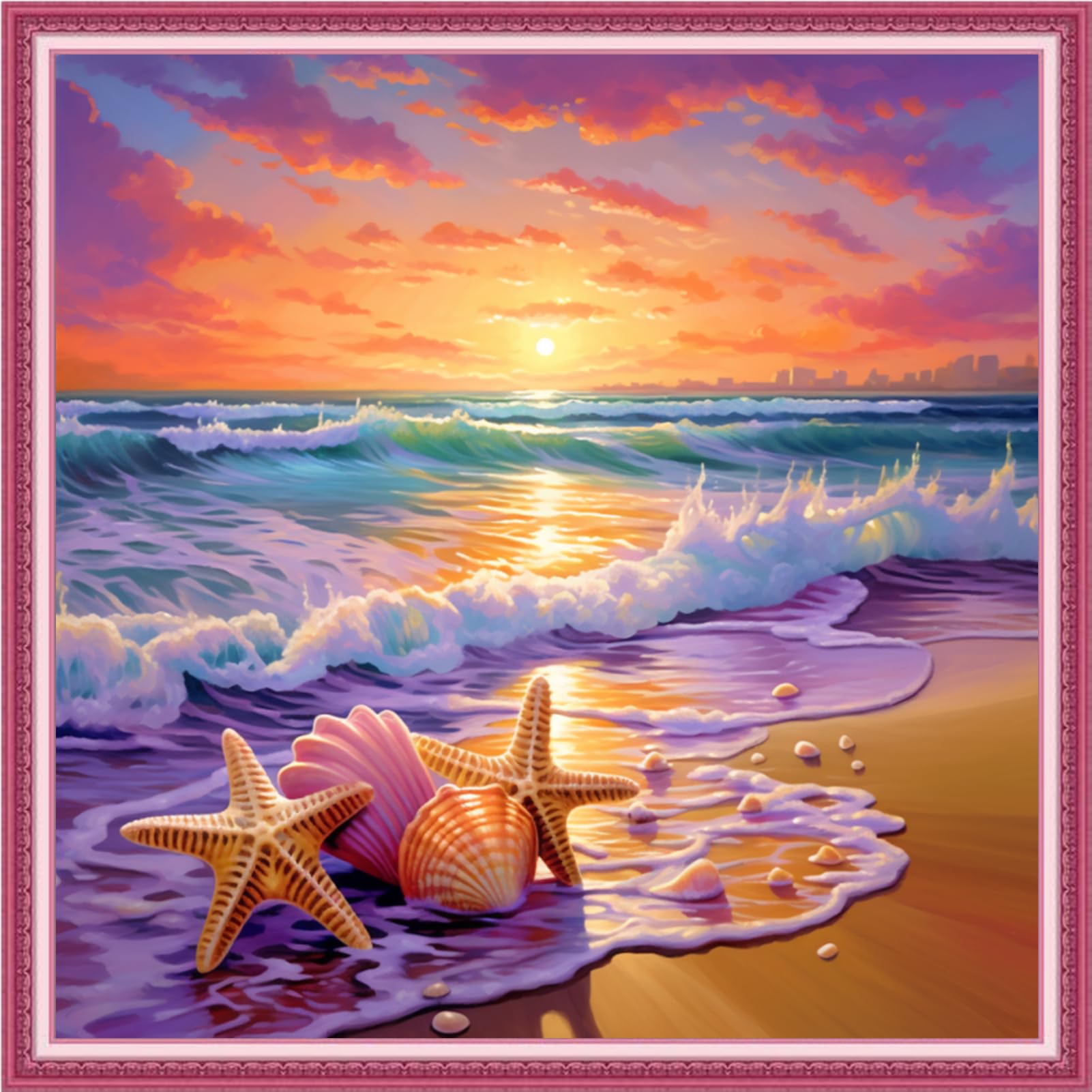 Joyhoor Cross Stitch Kits for Beginners Stamped Cross-Stitch Supplies Needlework preprint Embroidery Kits for Adults DIY Needlepoint Kits Embroidery Patterns 11CT-Sunrise on the Beach 18.x18 inch