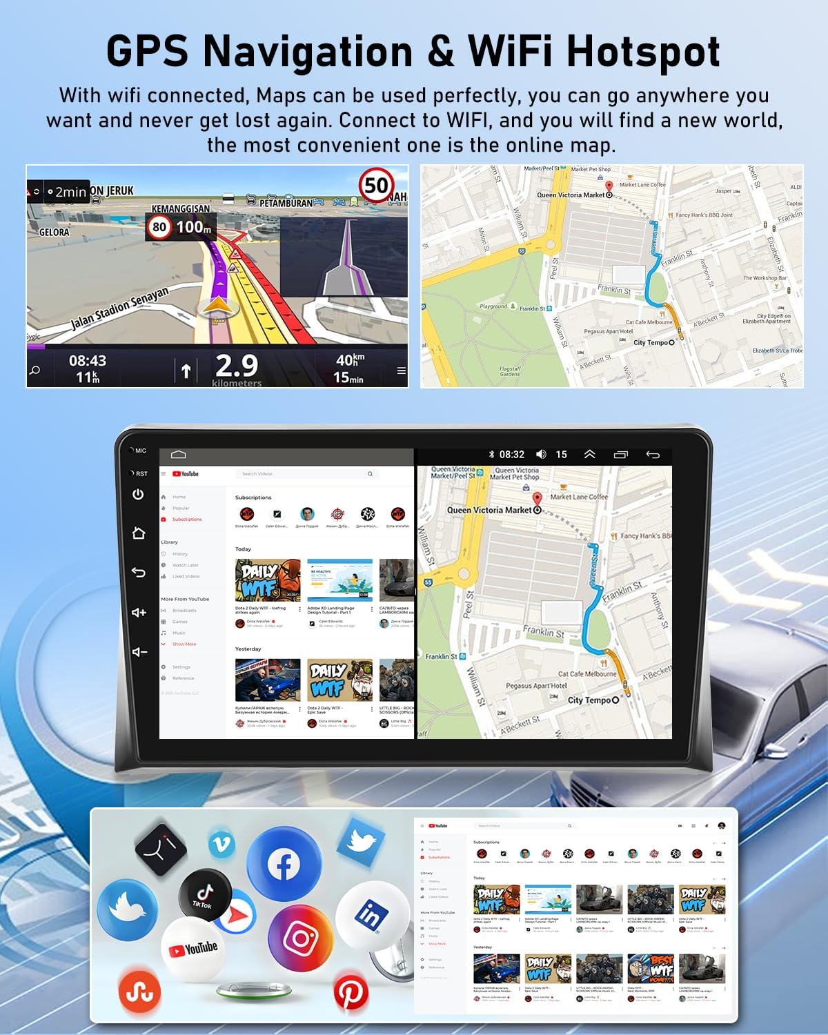 NHOPEEW 2G+64G Android Autoradio per VW T5 Multivan 2008-2015 - 9 pollici Stereo con Senza fili Carplay e Android Auto WiFi EQ GPS FM RDS + AHD Telecamera posteriore