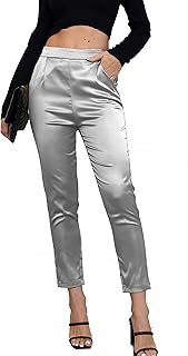 Damen-Satin-Hose Seide Arbeitskleid Casual Elastische Hohe Taille Stretch Elegant Crop Hosen