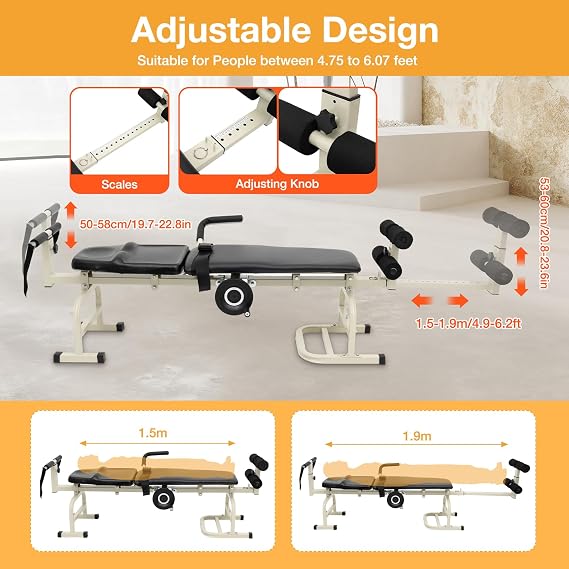 Lumbar Stretch Table Tool Traction Device Traction Table Inline Back Stretch Spine Lumbar Inversion Table Spinal Decompression Devices Traction Bed Therapy Massage Table for Cervical Spine