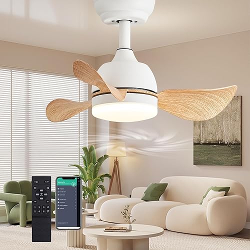 YOLIZUOT Ventiladores de techo regulables de 22 pulgadas con luces, ventilador de techo para exteriores con control remoto, motor de CC silencioso,
