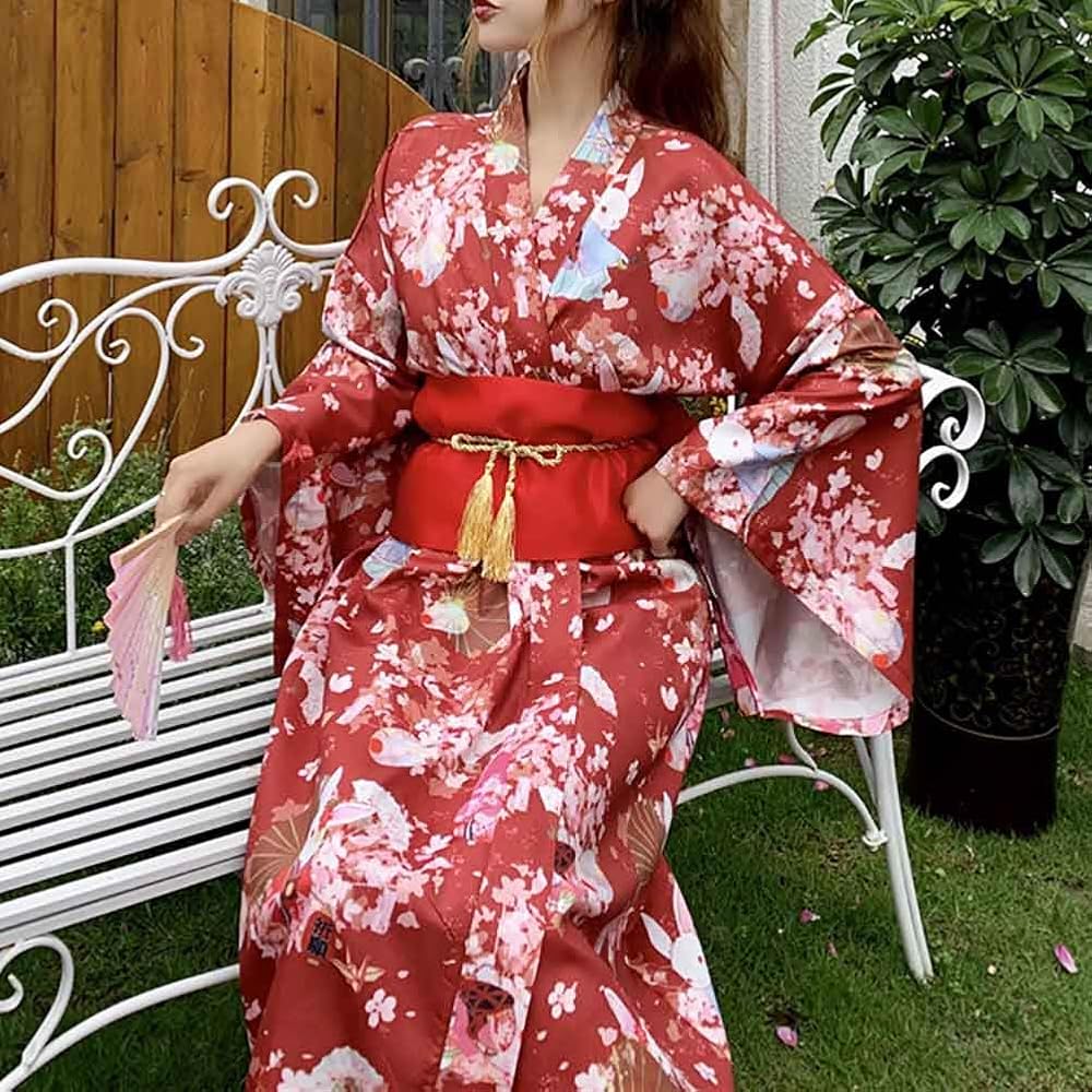Amazon.co.jp: レディース 花魁系 ロング 着物ドレス シフォン