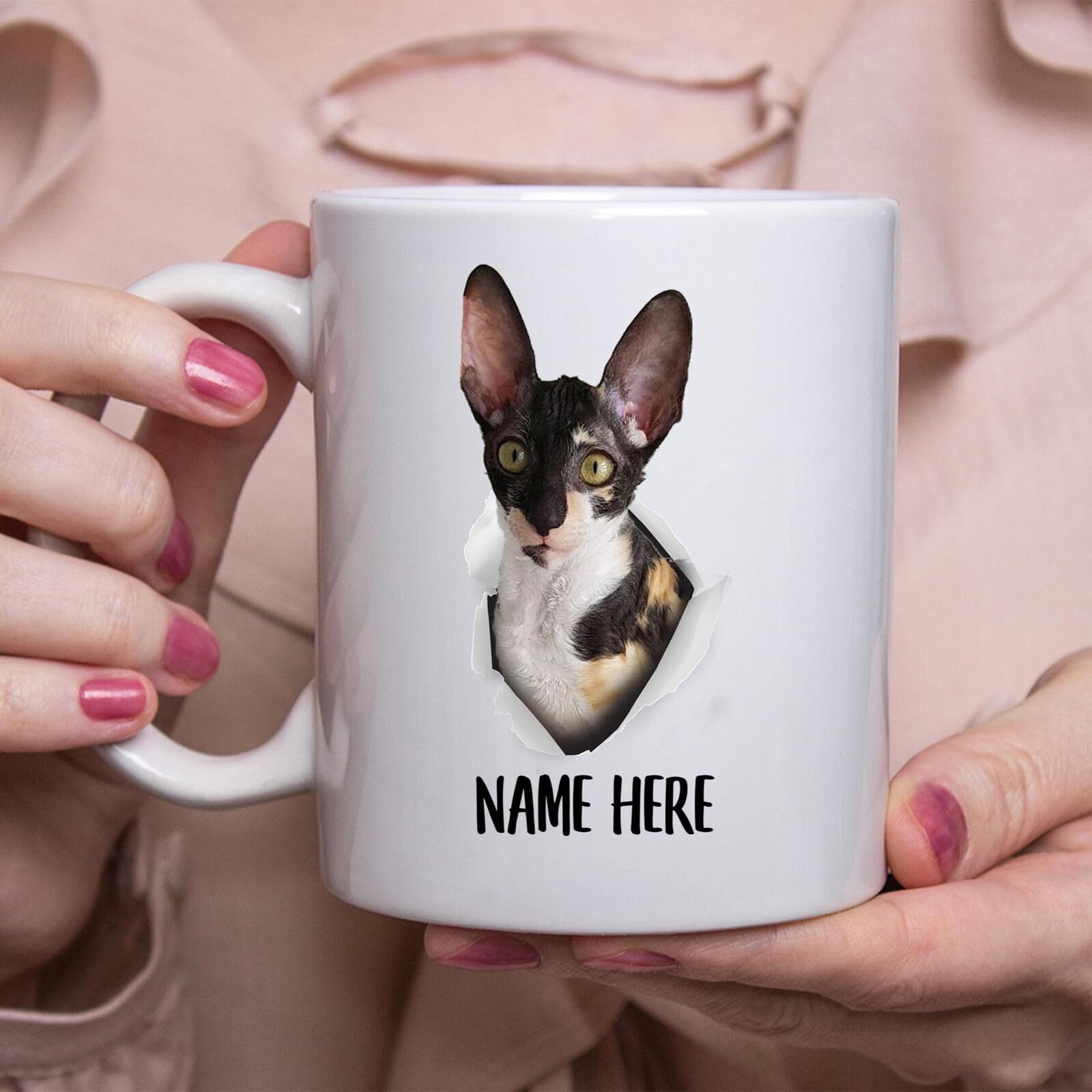 uniqx Funny Personalized Cornish Rex Cat Tri Color Custom Name Coffee Mug Printed Coffee and Tea Ceramic Mug- 320 ML Ceramic Coffee Mug 6196
