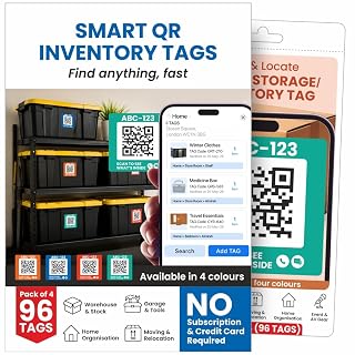 Letstrack Call & Locate Inventory Smart QR Code Labels | Color Coded Scannable Stickers for Storage Bins, Moving Containers & Organization | Pack and Track Inventory on iOS & Android App- Pack of 96
