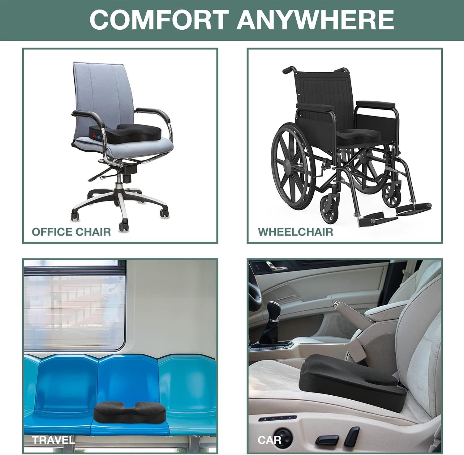 Eterish Memory Foam Seat Cushion for Office Chair Car Wheelchair, Coccyx Seat Cushion for Back, Tailbone, Sciatica Pain, Office Chair Cushion Pad Black : Office Products