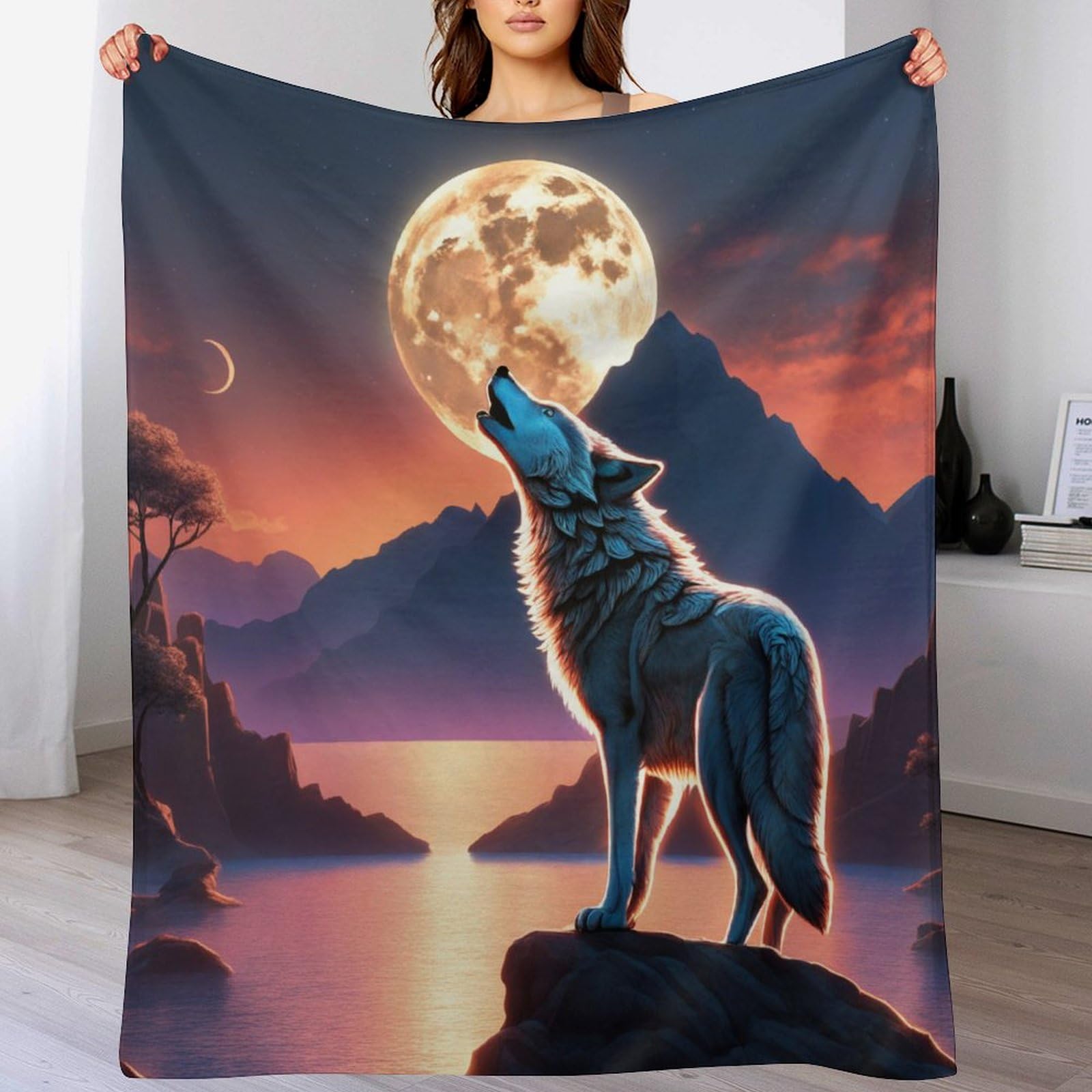 Couverture loup 3D flanelle super douce et drap de lit épais chaud 180x200cm lavable