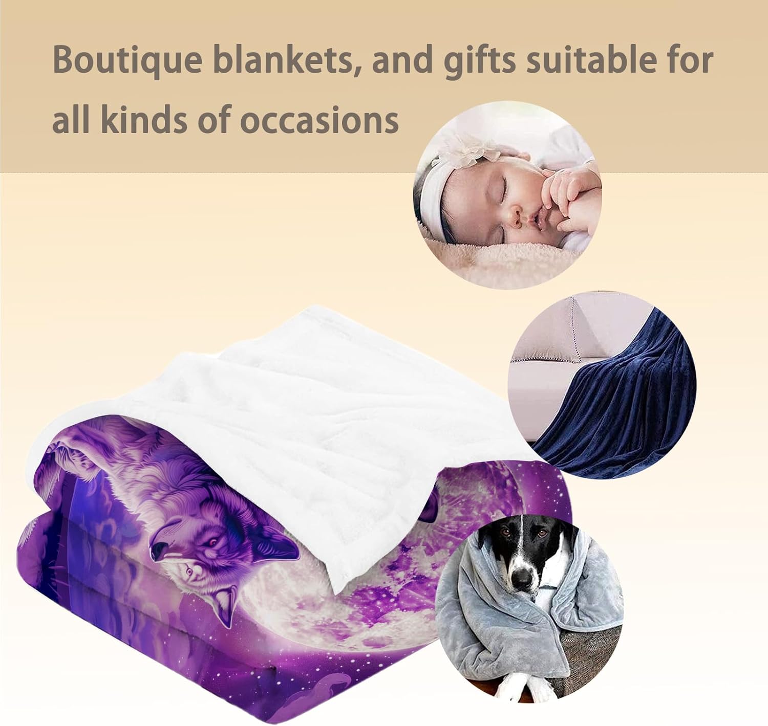 Mystic Moon Wolf Blanket - Ultra Soft, Lightweight Flannel, Fuzzy and Fluffy, Perfect for Couch, Bed, Travel, Outdoor - Cozy Home Decor - Vivid Night Sky and Wildlife Design 60×50 in