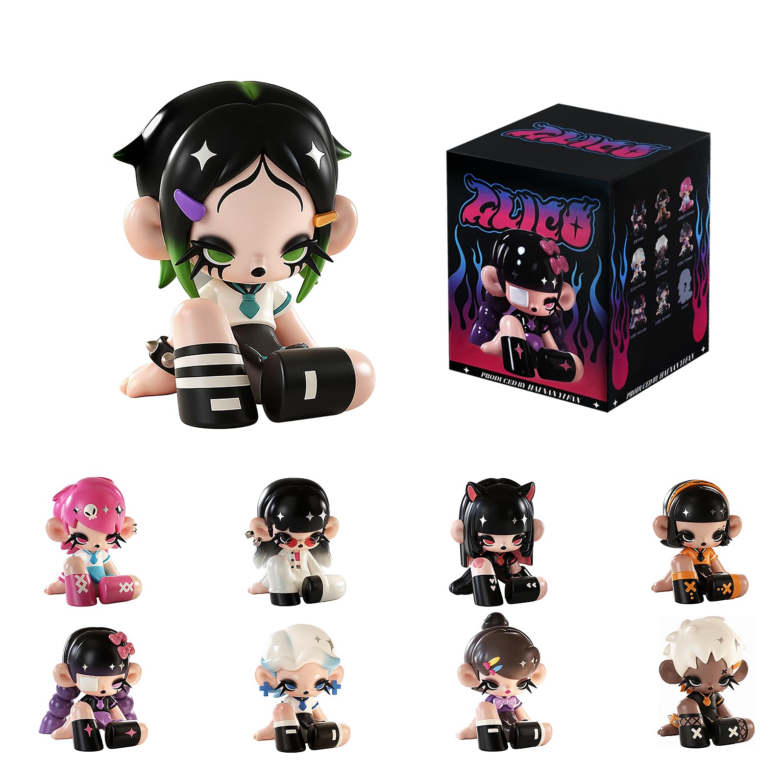 Nuatpetin Hot‑Blooded High School Girl Series Blind Box Figures 4 PCS - Dark Style Random Design Action Figures, Collectible Toys Mystery Box Home Decor Birthday Gifts for Girls 4pcs