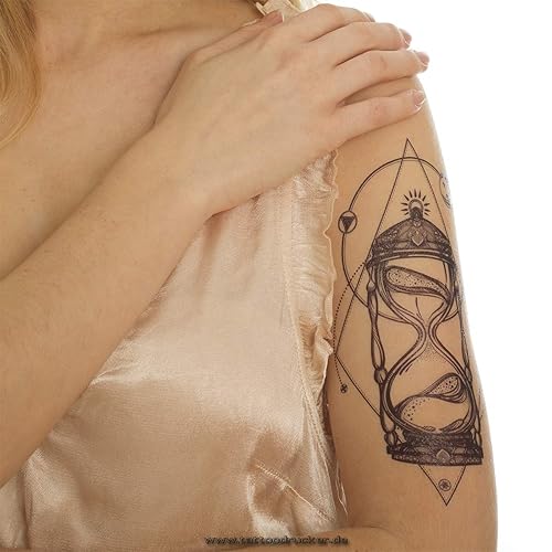 Miniatura 3 de 2 x Tatuaje Reloj de Arena Negro - Geométrico Luna Oriental - Tatuaje Temporal Cuerpo - XQB040 (2)