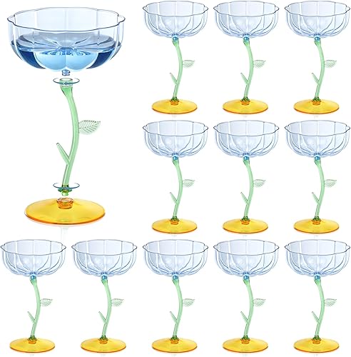 Miniatura 15 de 24 Piezas Vasos de Plástico Rosa Acanalados Copas Coupe Desmontables 7oz Vasos de Cóctel de Flores Vasos de Cóctel de Plástico Ondulado Modernos