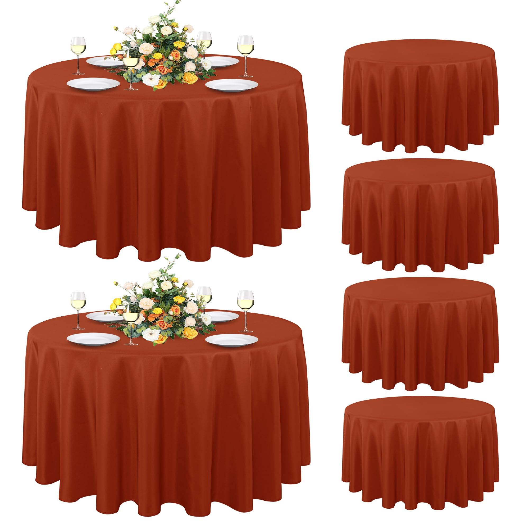 sancua 6 Pack Thanksgiving Round Tablecloth 90 Inch Burnt Orange | Water Resistant Spill Proof, Washable Polyester Cloth, Decorative Fabric Cover, For Dining, Buffet Fall Parties and Camping