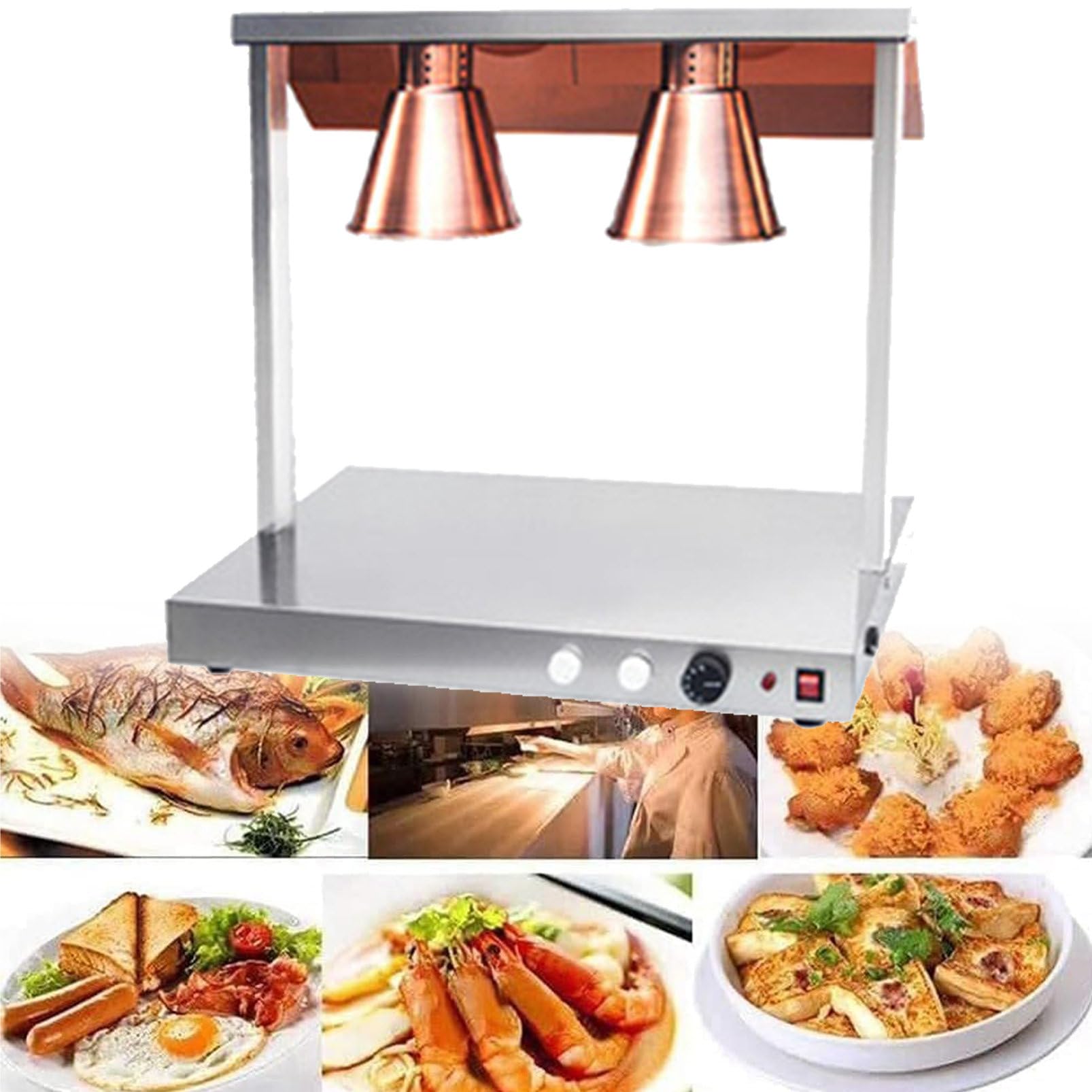 Lampada riscaldante per Alimenti a 1/2/3/4 Testa, Lampada riscaldante per Pizza a Buffet, Piano da Tavolo in Acciaio Inossidabile Commerciale, per Mantenere Il Cibo Caldo, per Mense di Cucina di RIS