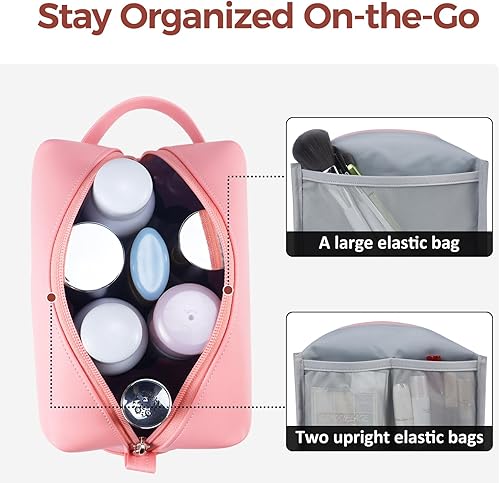 Miniatura 6 de Fmeida Bolsa de maquillaje grande Bolsa de cosméticos de cuero, Rosado, Moda