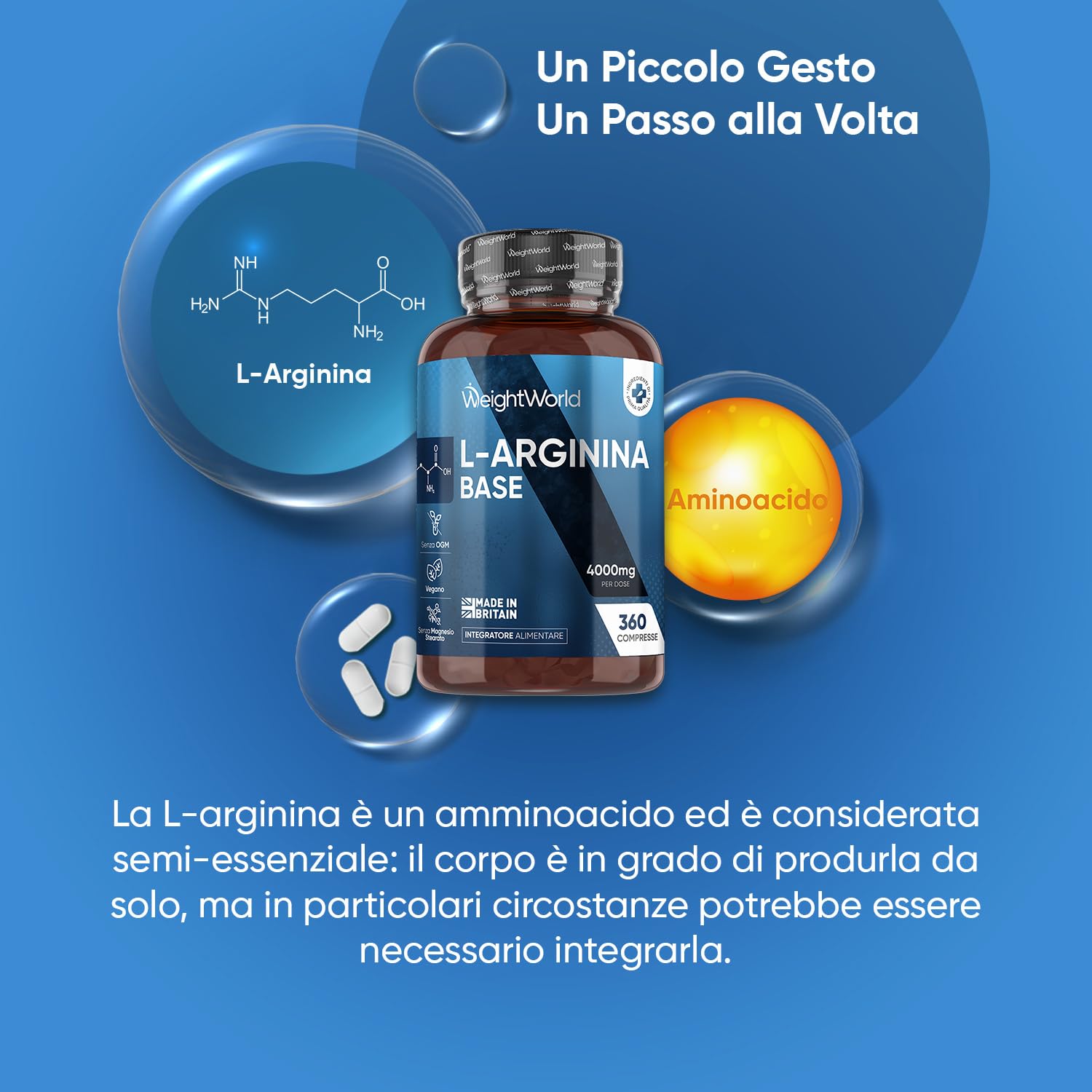 Arginina Integratore da 360 Compresse, per Vegani e Vegetariani, Pre Workout, Intra e Post Workout, L Arginina Base, Aminoacido Semi-Essenziale, Privo di Magnesio Stearato e Glutine, Prodotto in UK