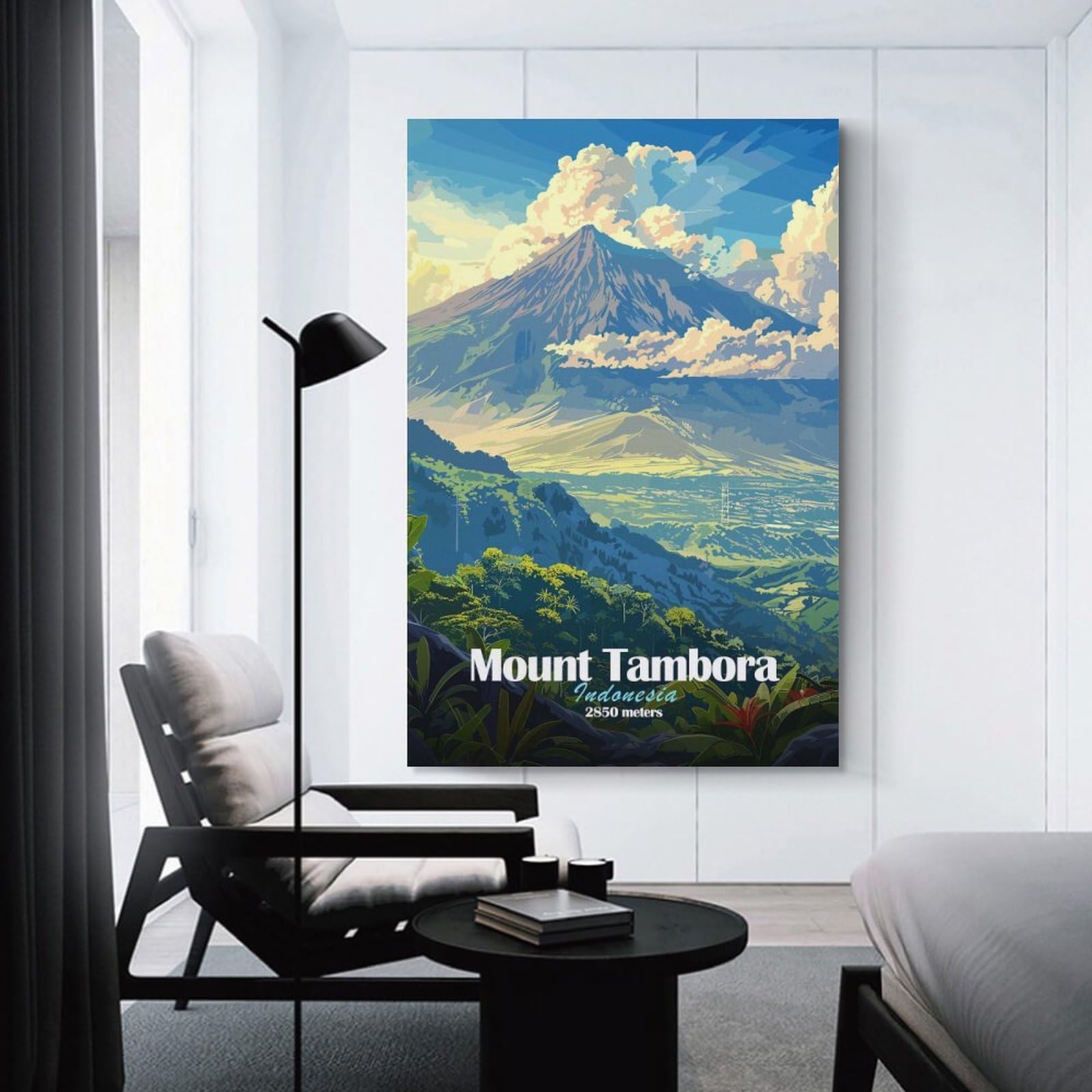Junmoney Home Decor Wall Art Mount Tambora, Indonesia, 20x30inch(50x75cm), for Flats, Guest Rooms Or Compact Rooms, Wall Decor with Flexible Room Appeal