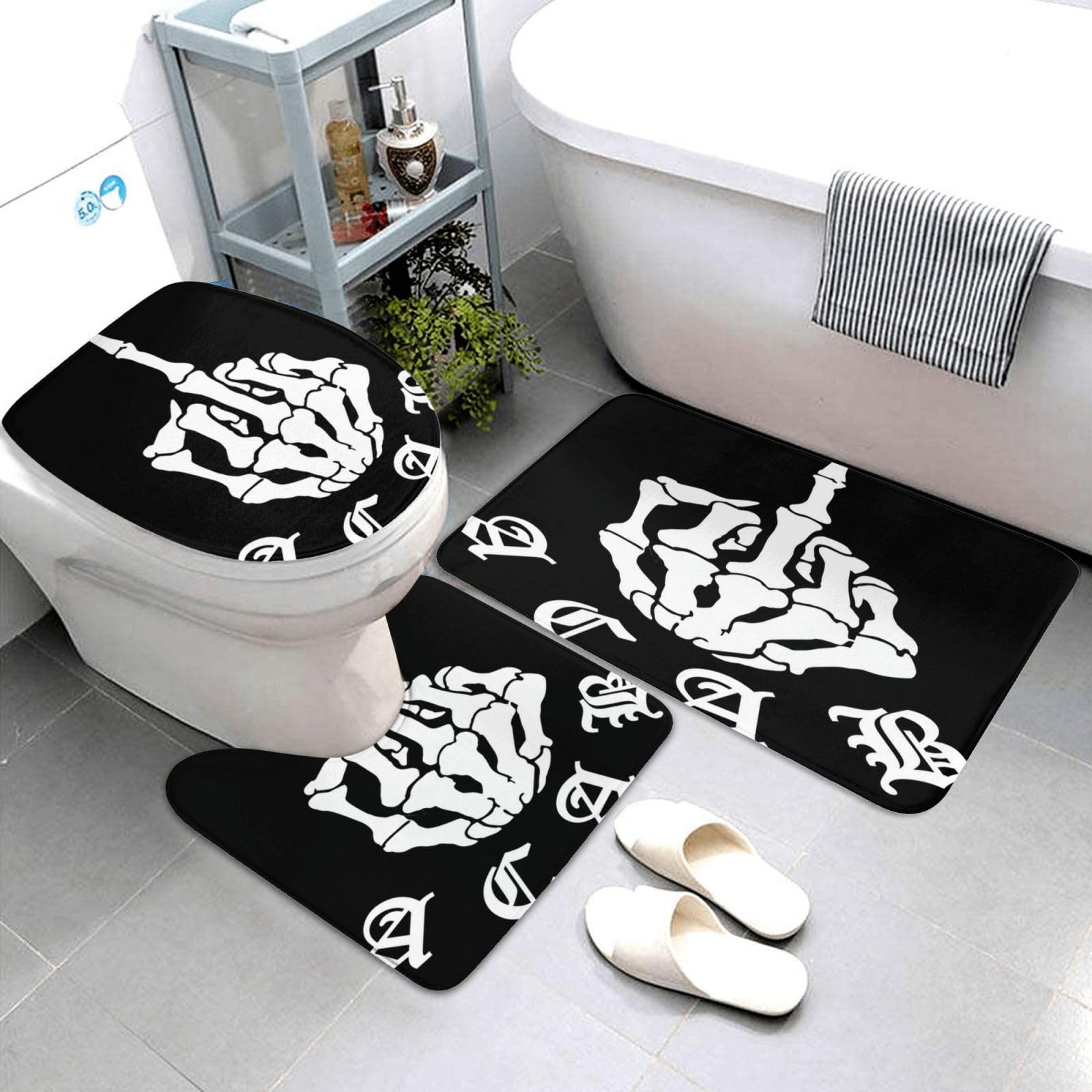 Tapis de salle de bain squelette 3 pièces avec contour de toilette et tapis de douche antidérapant