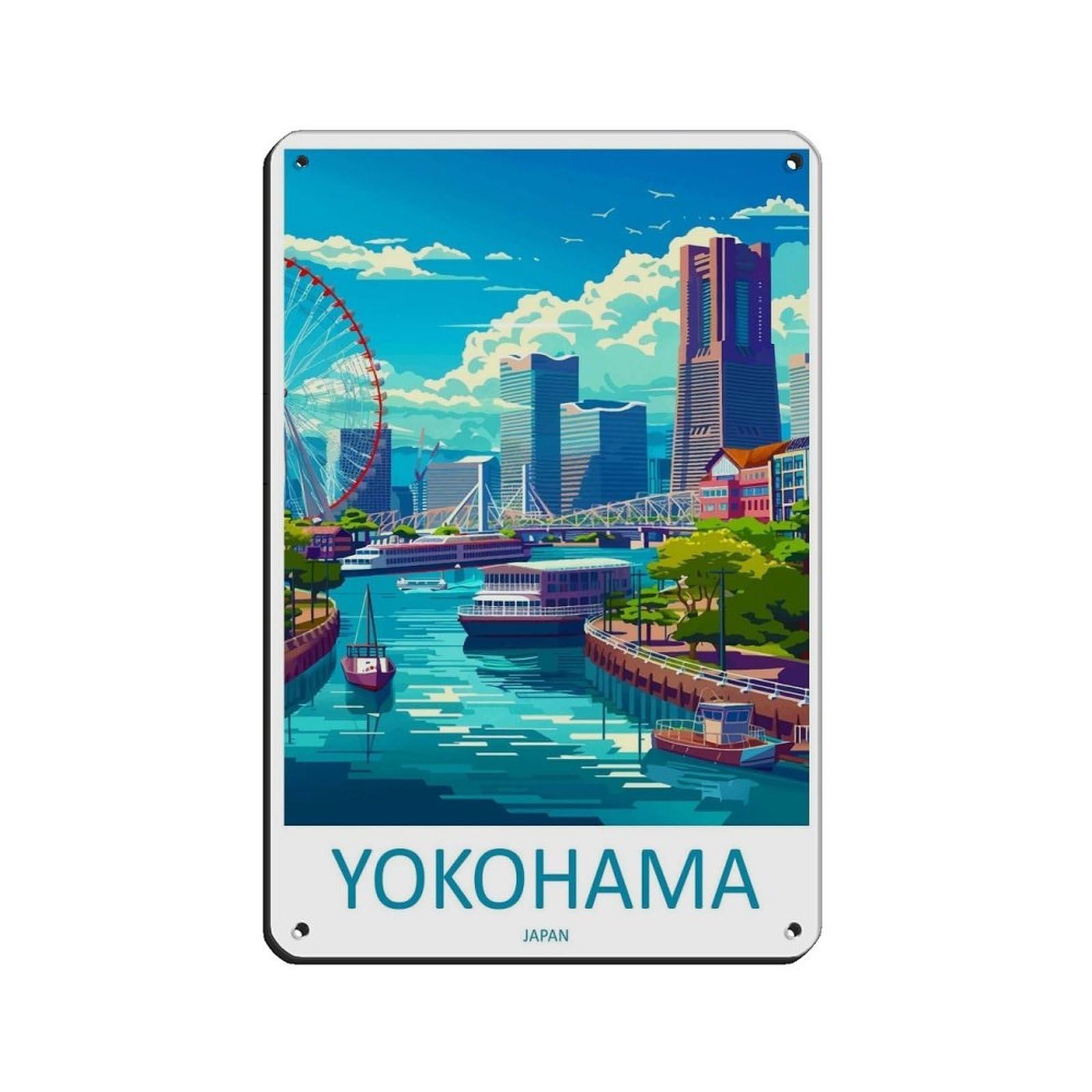 Yokohama Travel Art Japan Gift Art Tin Sign Vintage Metal Pub Club Cafe Bar Home Wall Art Decoration Poster Retro 8x12inch(20x30cm)
