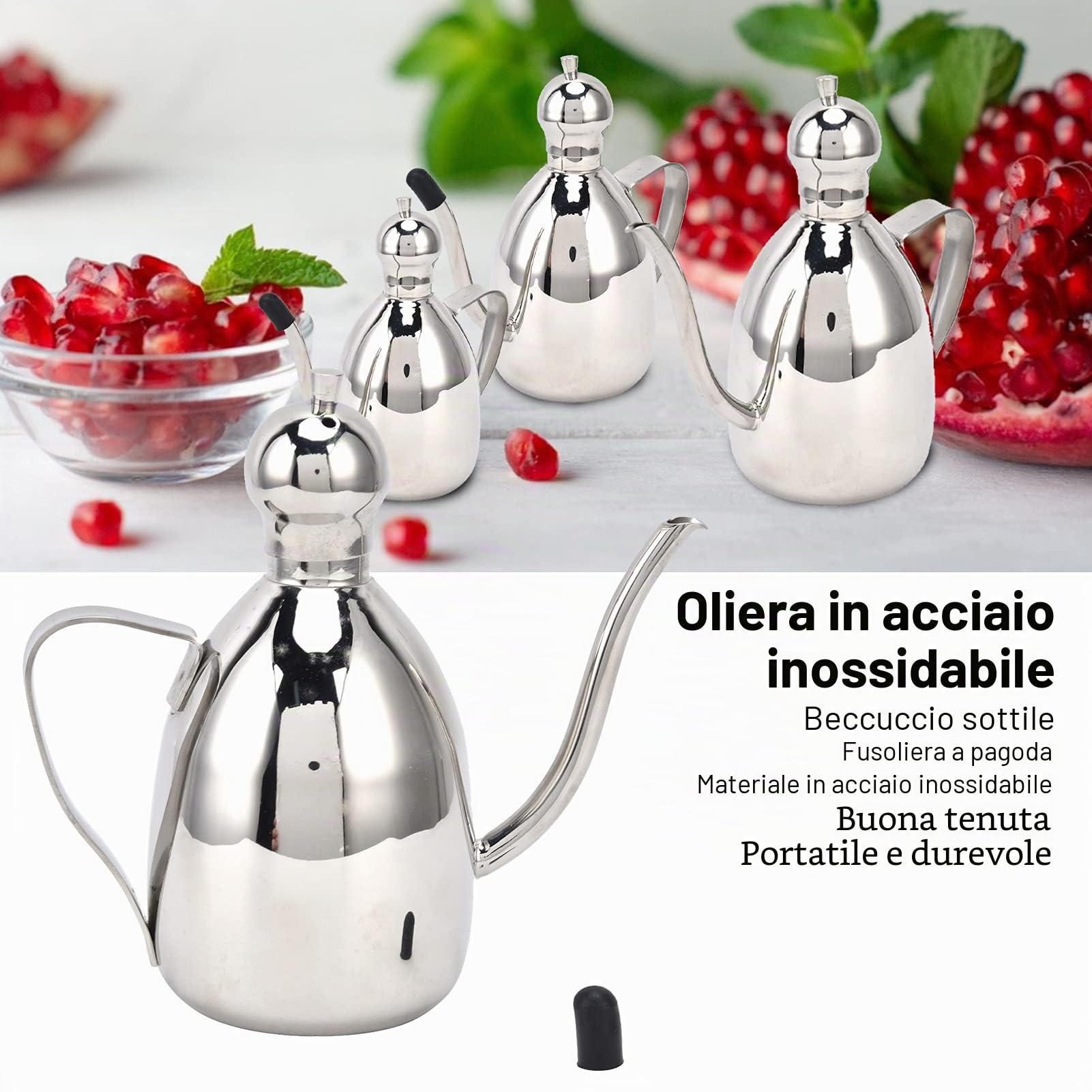 Bottiglia di Olio in Acciaio Inossidabile 250ml/500ml/1000ml Dispenser di Salsa di Aceto di Olio D'oliva Contenitore Bocca Lunga Teiera Bollitore per Condimento Filtraggio Residui di Olio Can(1000ml)
