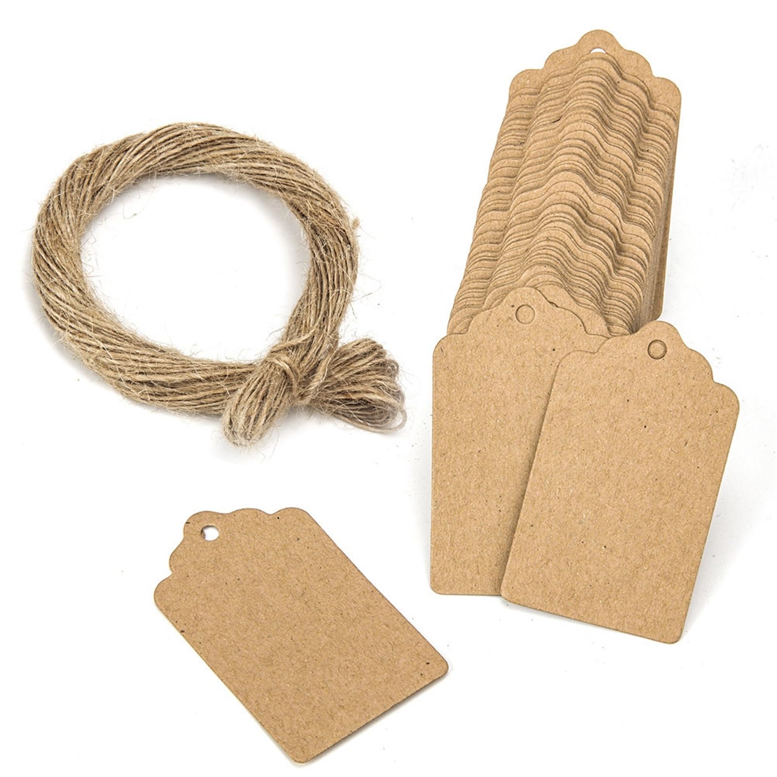 Etichette per prezzi con cordino, 500 pezzi, 5 x 3 cm, etichette per imballaggio, in carta kraft marrone, nero/bianco, per fai da te, regali di nozze, etichette decorative per prezzi da visualizzare