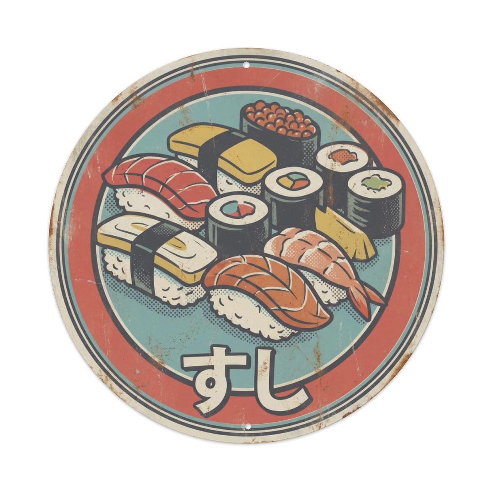 Cxhjca 8X8inch(20X20cm) Japanese Sushi Bar Vintage Graphic Kitchen Cuisine Metal Tin Sign