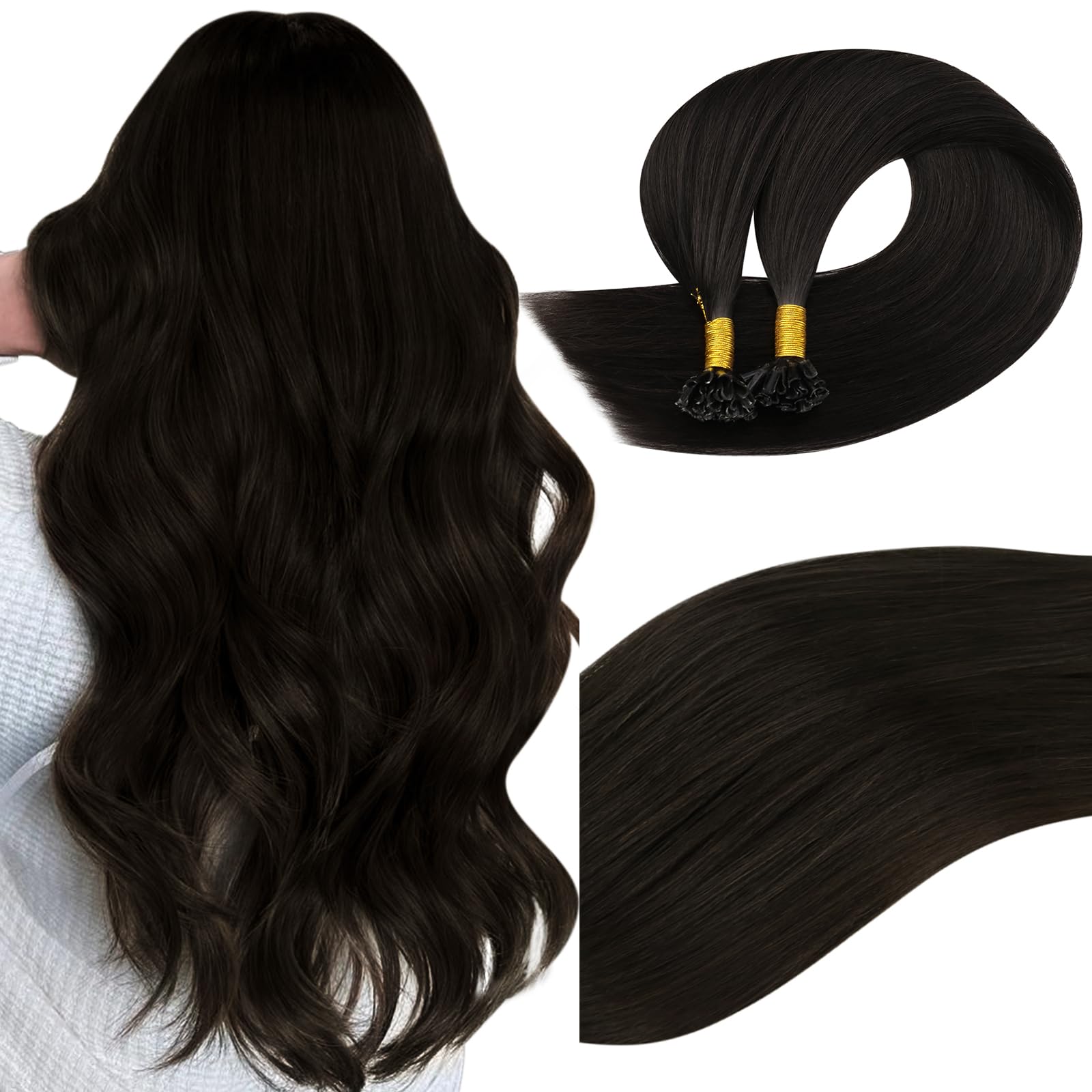 Easyouth Brown Hair Extensions U Tip Human Hair Pre Bonded Human Hair Extensions Darkest Brown Utip Hair Extensions Human Hair Hot Fusion 16 Inch 50g/50s